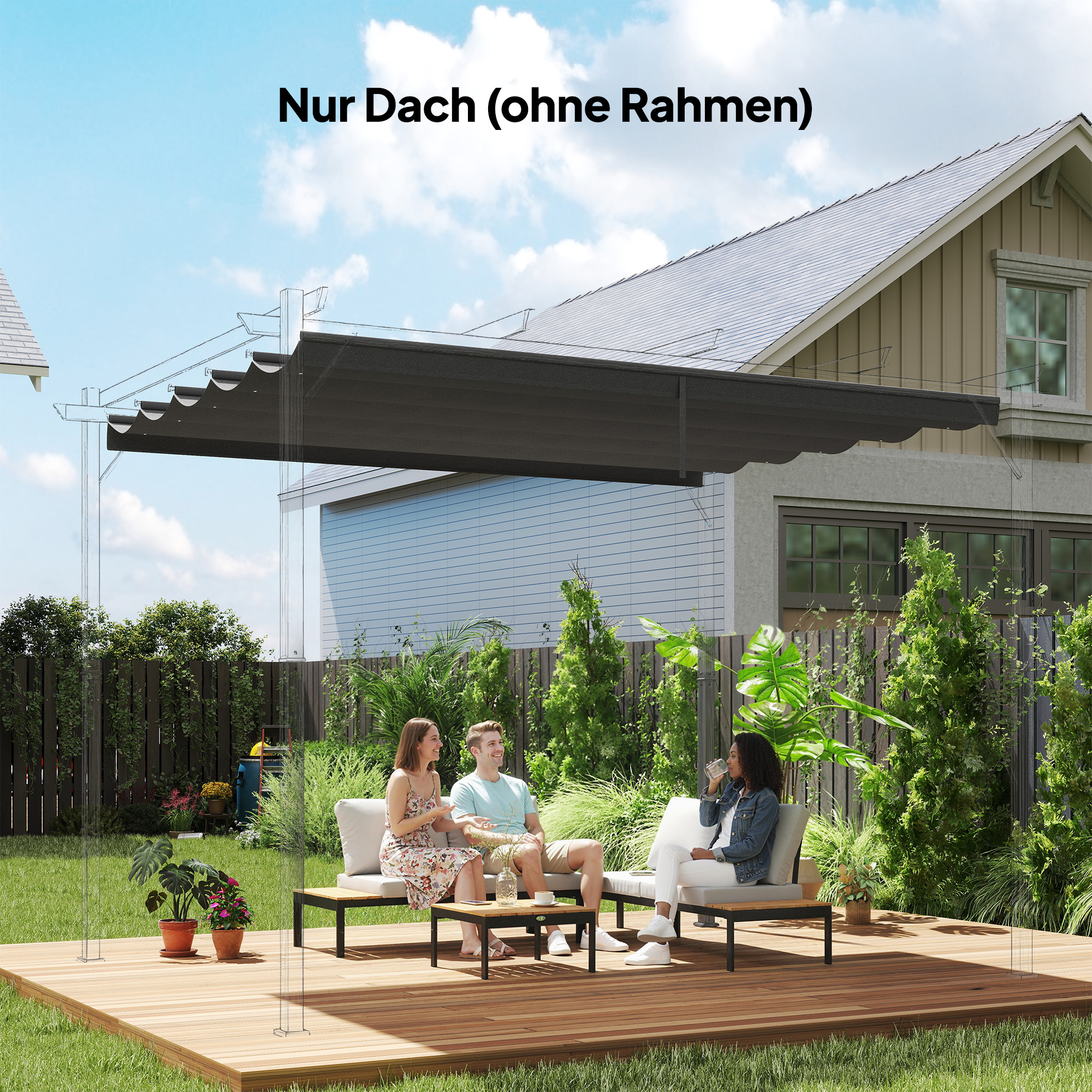 Ersatzplane für 4x3m Pavillons, mit Wasserablauflöchern, 3,50 x 2,6 m, Dunkelgrau