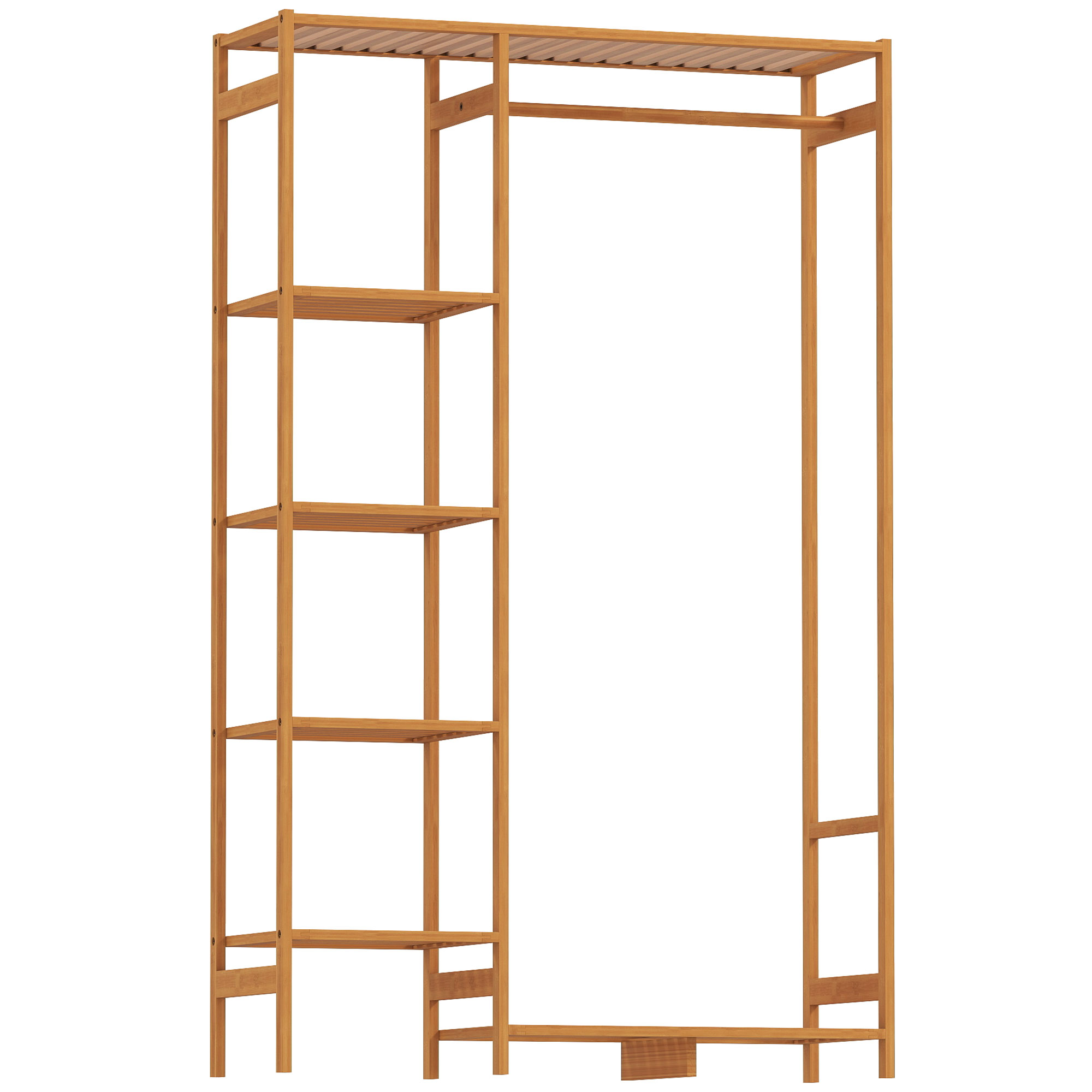 Kleiderständer Garderobenständer mit Kleiderstange, Schuhablag, Regal, Garderobe aus Bambus Naturholz