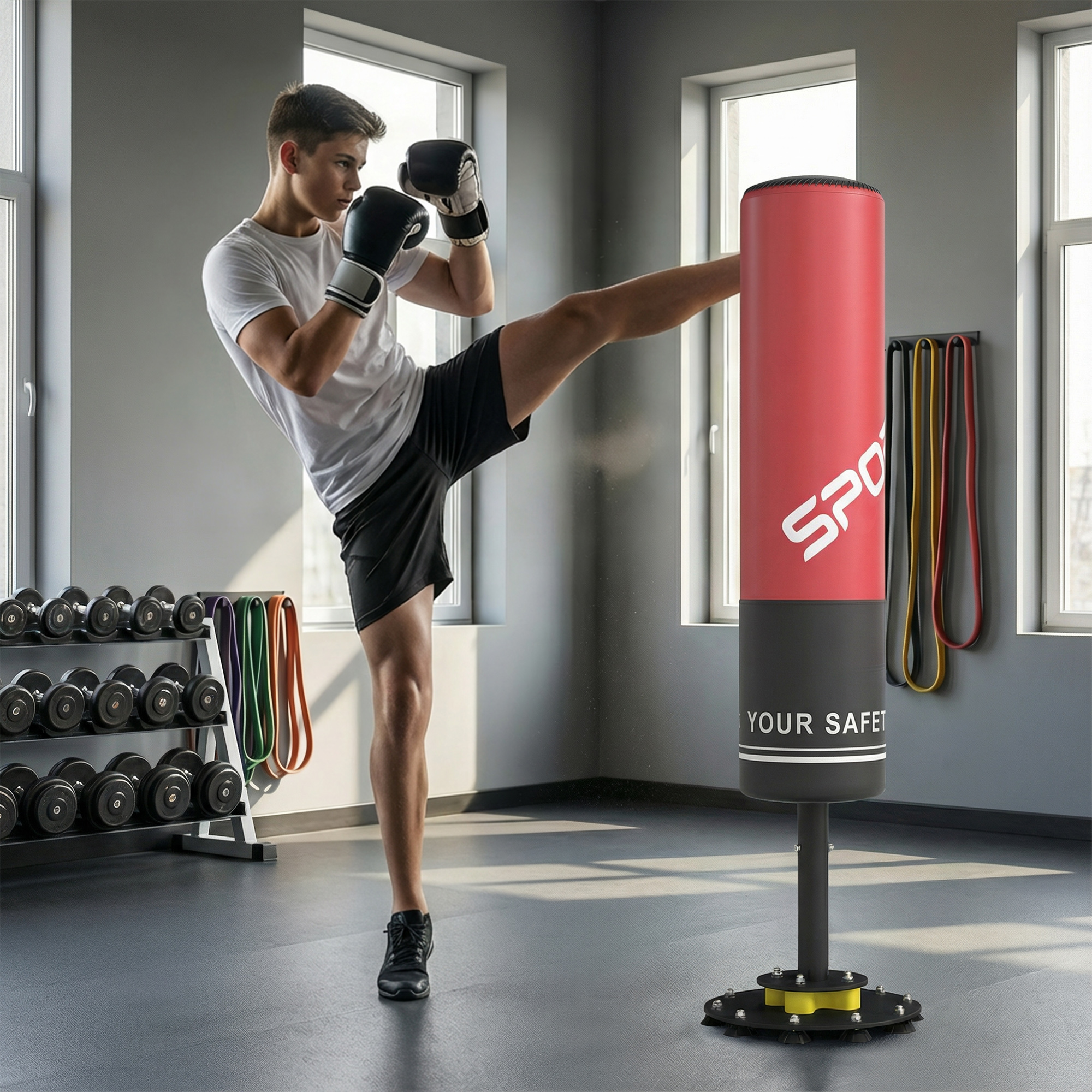 Boxsack freistehend 135 cm Standboxsack 10 Saugnäpfen und Stoßdämpfer für Erwachsene Jugendliche