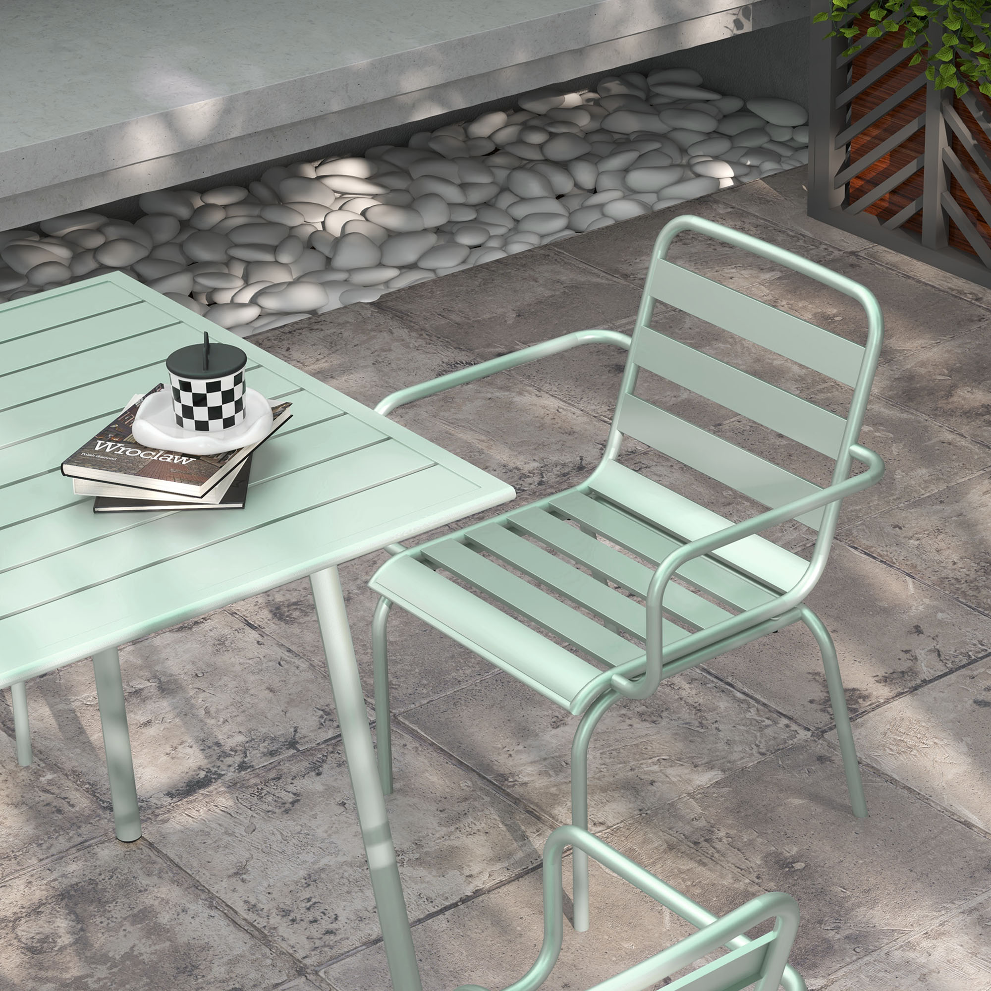 5-teilige Gartensitzgruppe Outdoor Sitzgruppe Gartenmöbel-Set, wetterbeständig, modernes Design, 80 x 80 x 74 cm, Grün