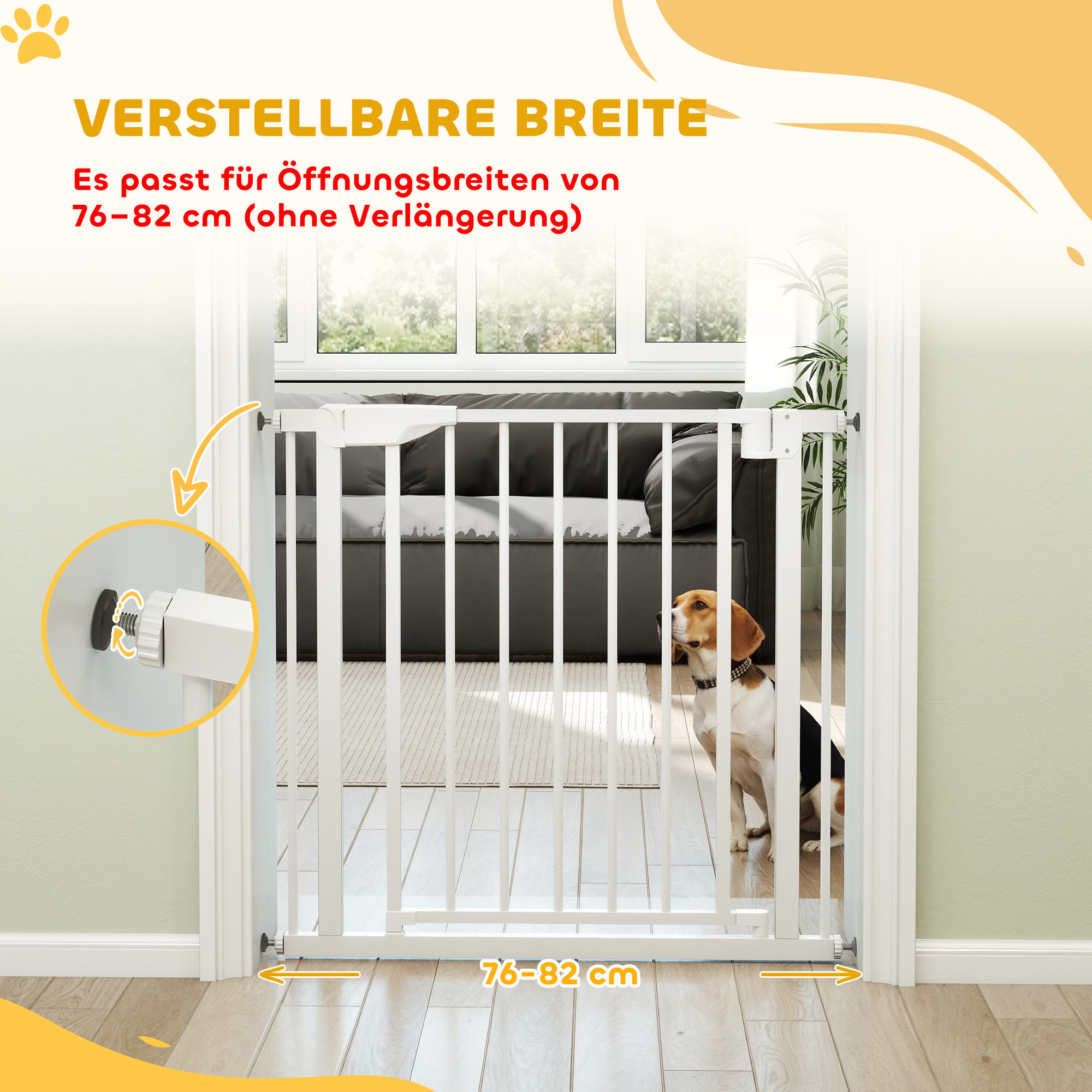 Treppenschutzgitter Absperrgitter ohne Bohren mit automatische Schließung für Kinder Küche Treppe 76-82 x 76 cm Weiß