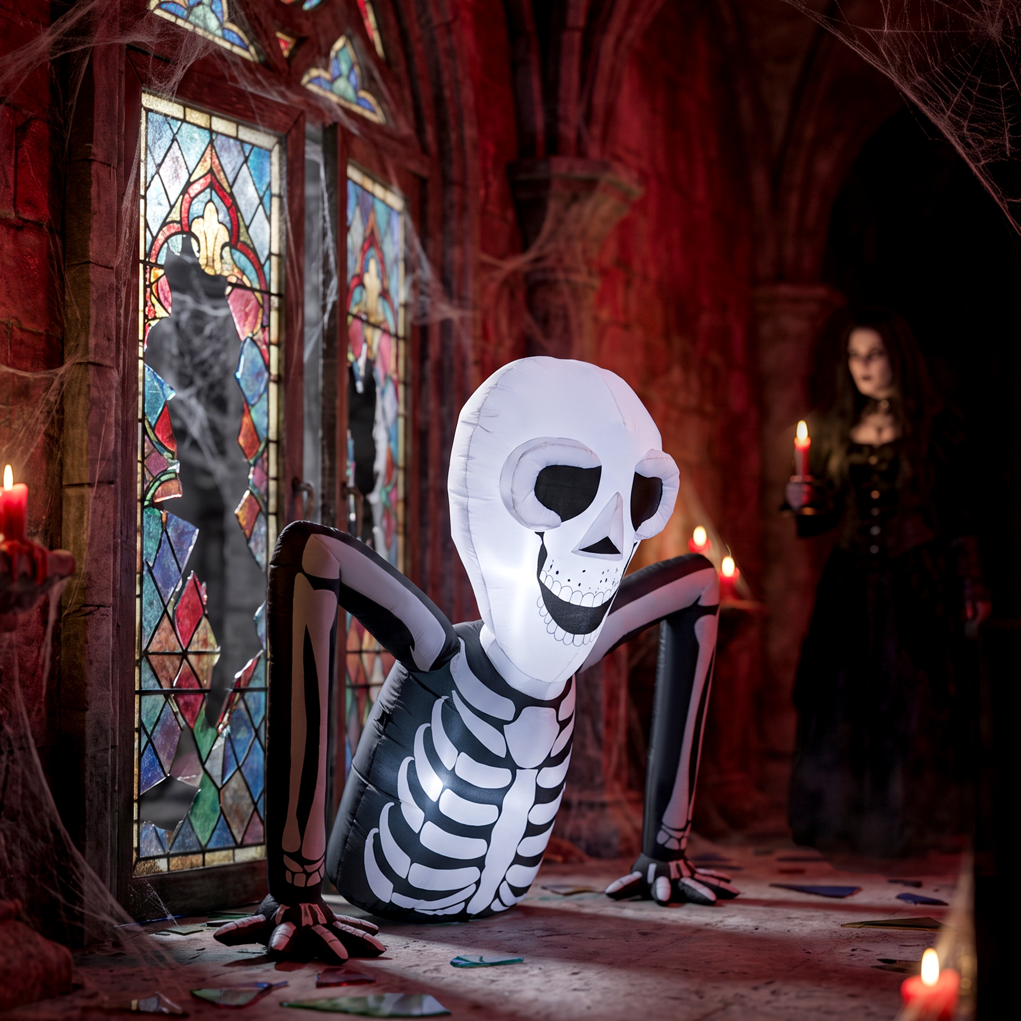 aufblasbares Halloween-Skelett, aus dem Boden kriechend, mit LED-Lichtern, gruselige Deko für Innen- und Außenbereich