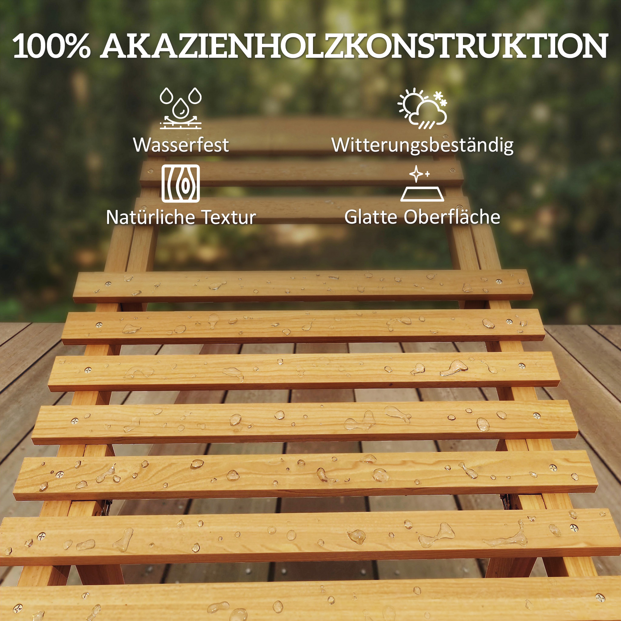 Sonnenliege klappbare wetterfeste Gartenliege aus Holz mit Polsterung Kopfstütze Tragegriff 183 x 54 x 63 cm, Beige