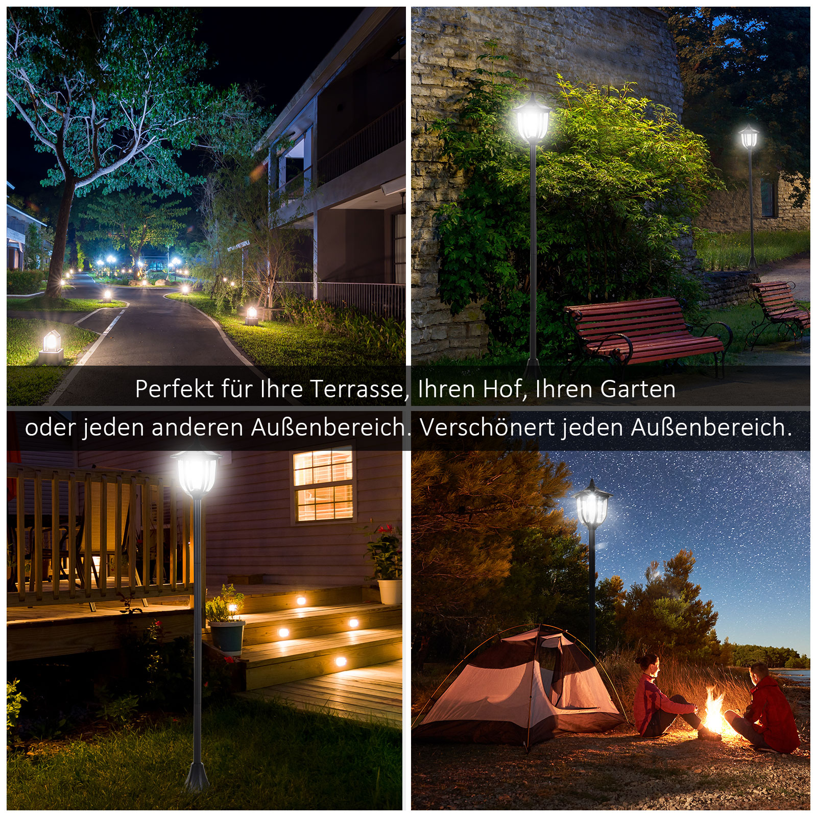 LED Solar Gartenlaterne, Gartenlampe aus Kunststoff 120 cm hoch Stehleuchte IP44, Gartenlampe mit 30 Lumen Lichtsensor Solarlampe mit Erdspieß, Windlicht für Garten Balkon Schwarz