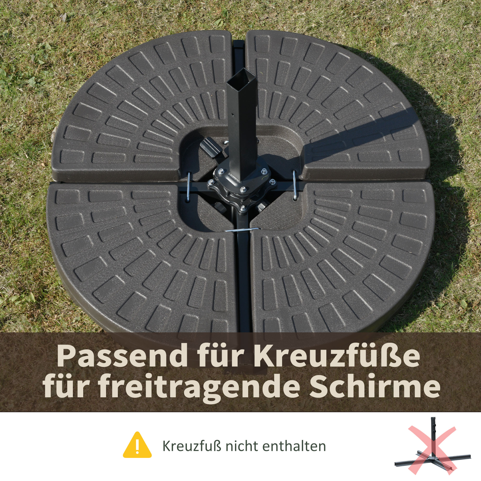 Sonnenschirmständer 4-teilig, Schirmgewicht, Schirmständer, Bodenkreuz befüllbar mit Sand/Wasser bis 25/17 kg, Gewichte Sonnenschirmfuß HDPE Kaffee