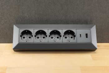 4-fach Steckdosenblock, USB-A+C, anthraz / 250V~/ 16A, Aufbaumontage, USB 3,1A, PD