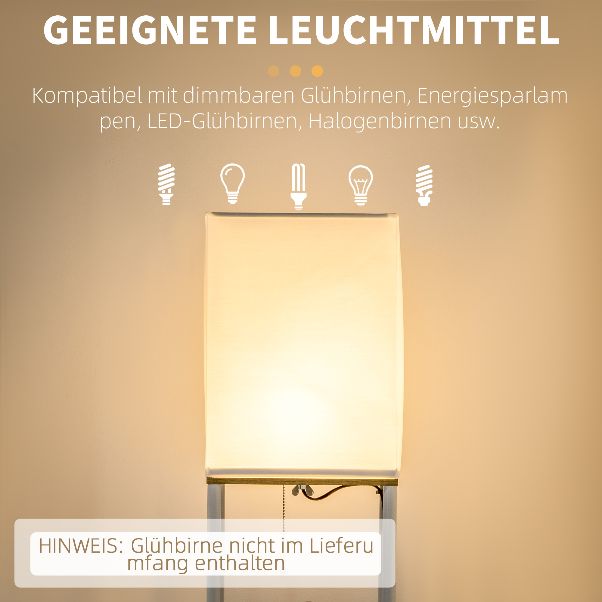 Standleuchte, Deckenfluter, mit Regalen, Metallrahmen, Stoffschirm, 26x26x159cm, Weiß/Braun