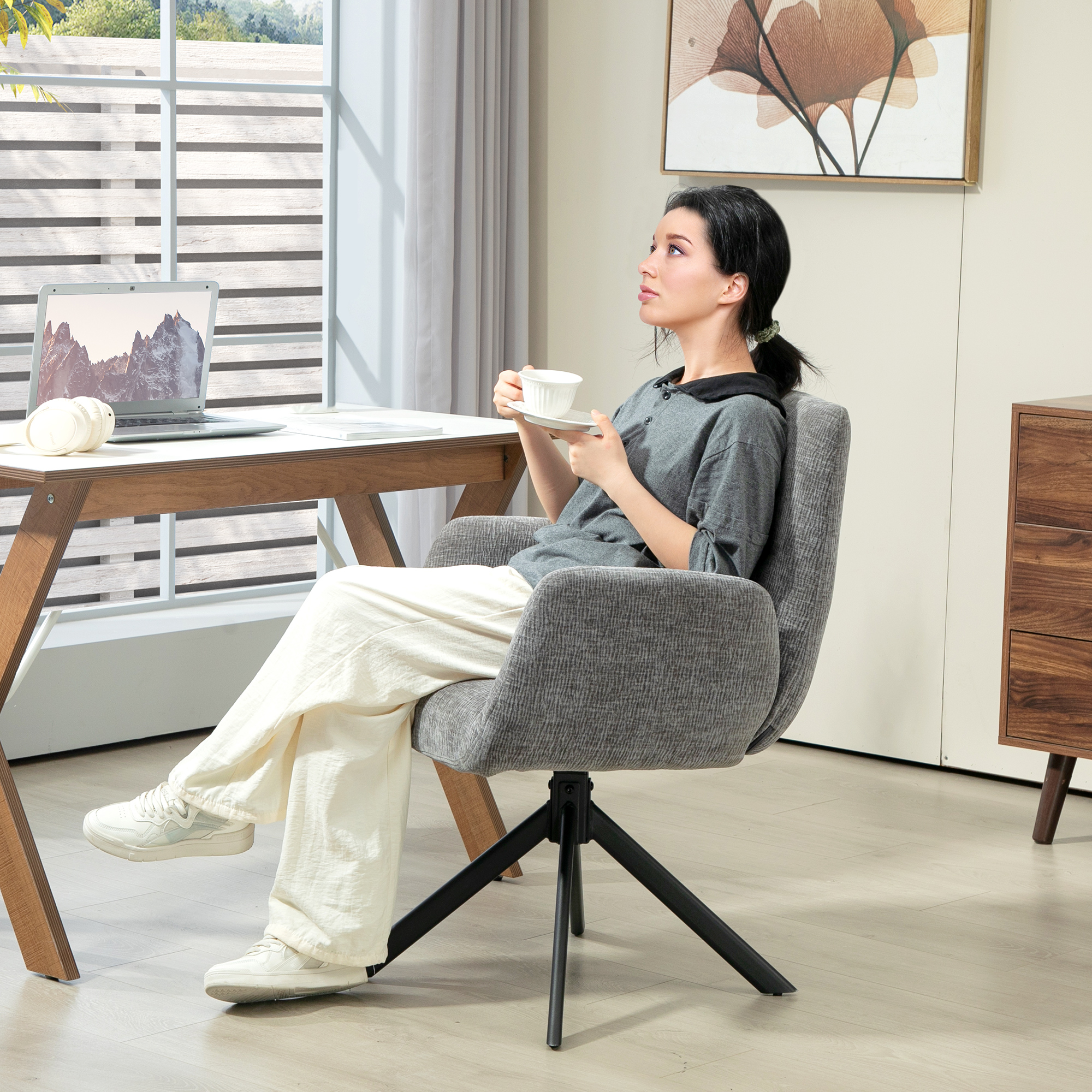 Polstersessel, Akzentsessel, modernes Design, drehbar, bis 120 kg, Dunkelgrau