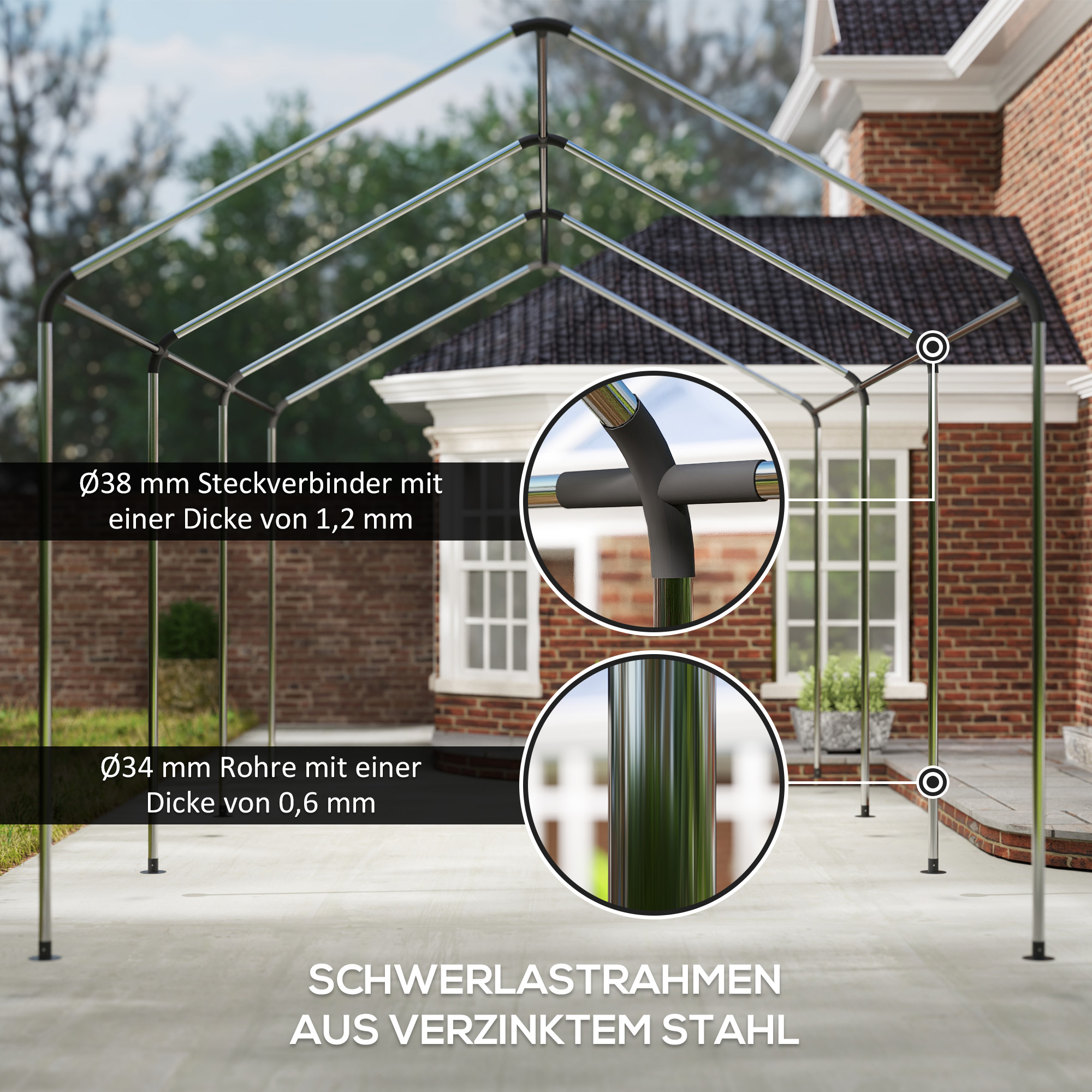 3x6 m Tragbarer Carport, Fahrzeugunterstand mit 2 Eingängen, Polyesterdach, für Autos, Boote, Gartengeräte, Dunkelgrün