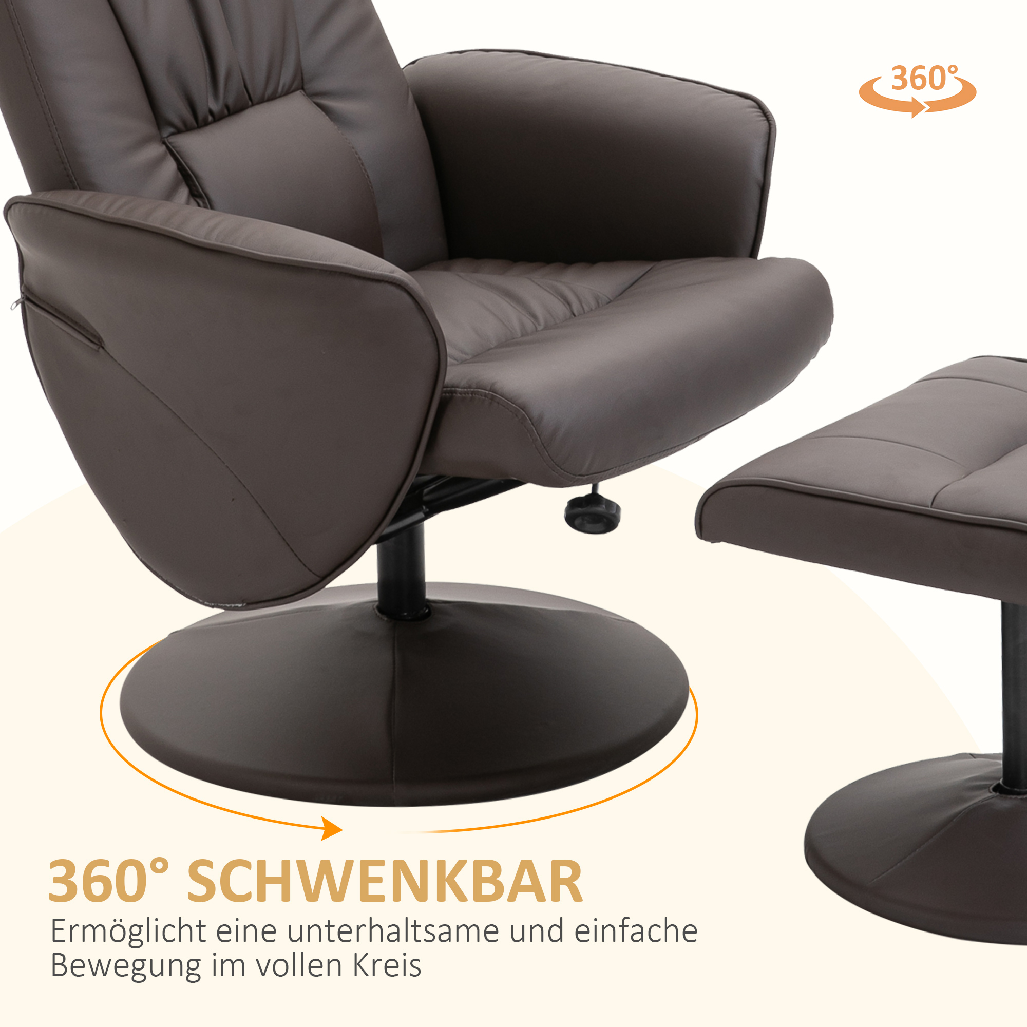 2-teiliges Sessel-Set, Sessel mit Fußhocker, Relaxsessel mit Fußhocker, höhenverstellbar, neigbare Rückenlehne, Braun