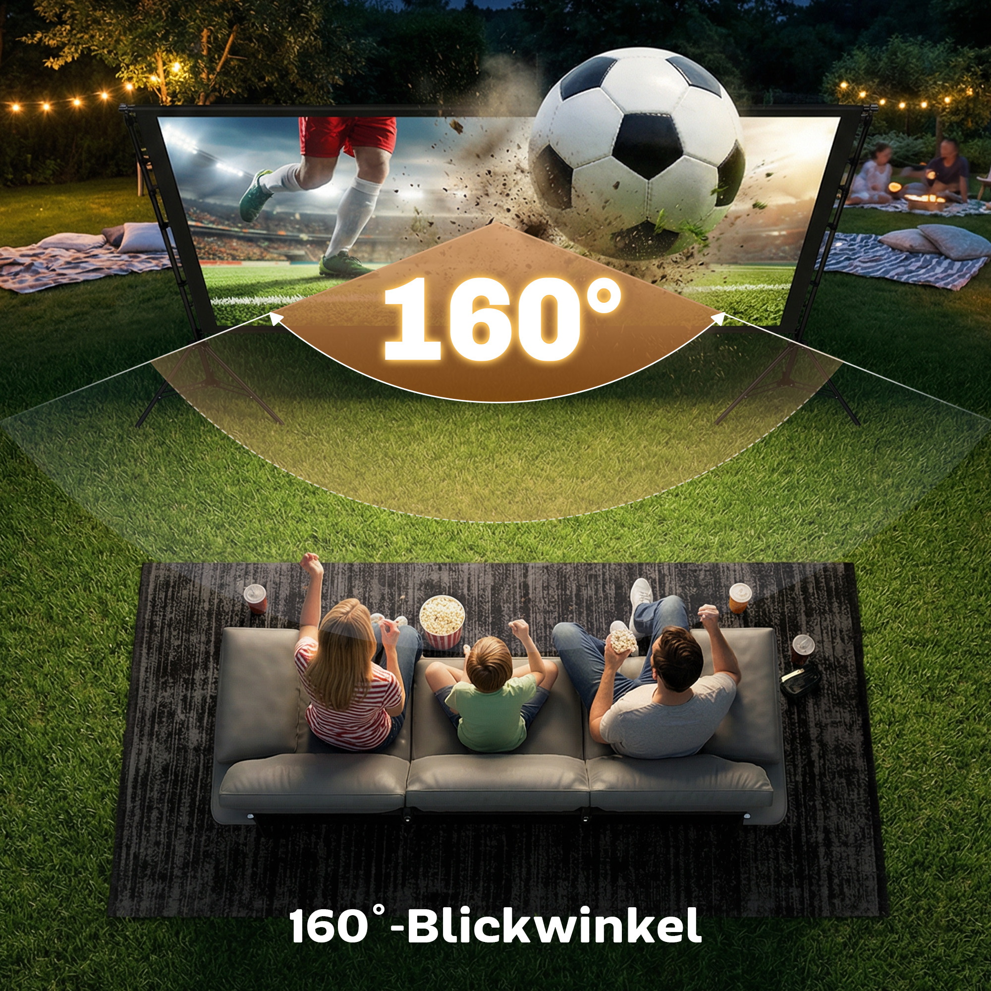 100 Zoll 16:9 HD 4K/8K Projektor-Leinwand mit Ständer, tragbare doppelseitige Leinwand mit klappbaren Stativen, Weiß