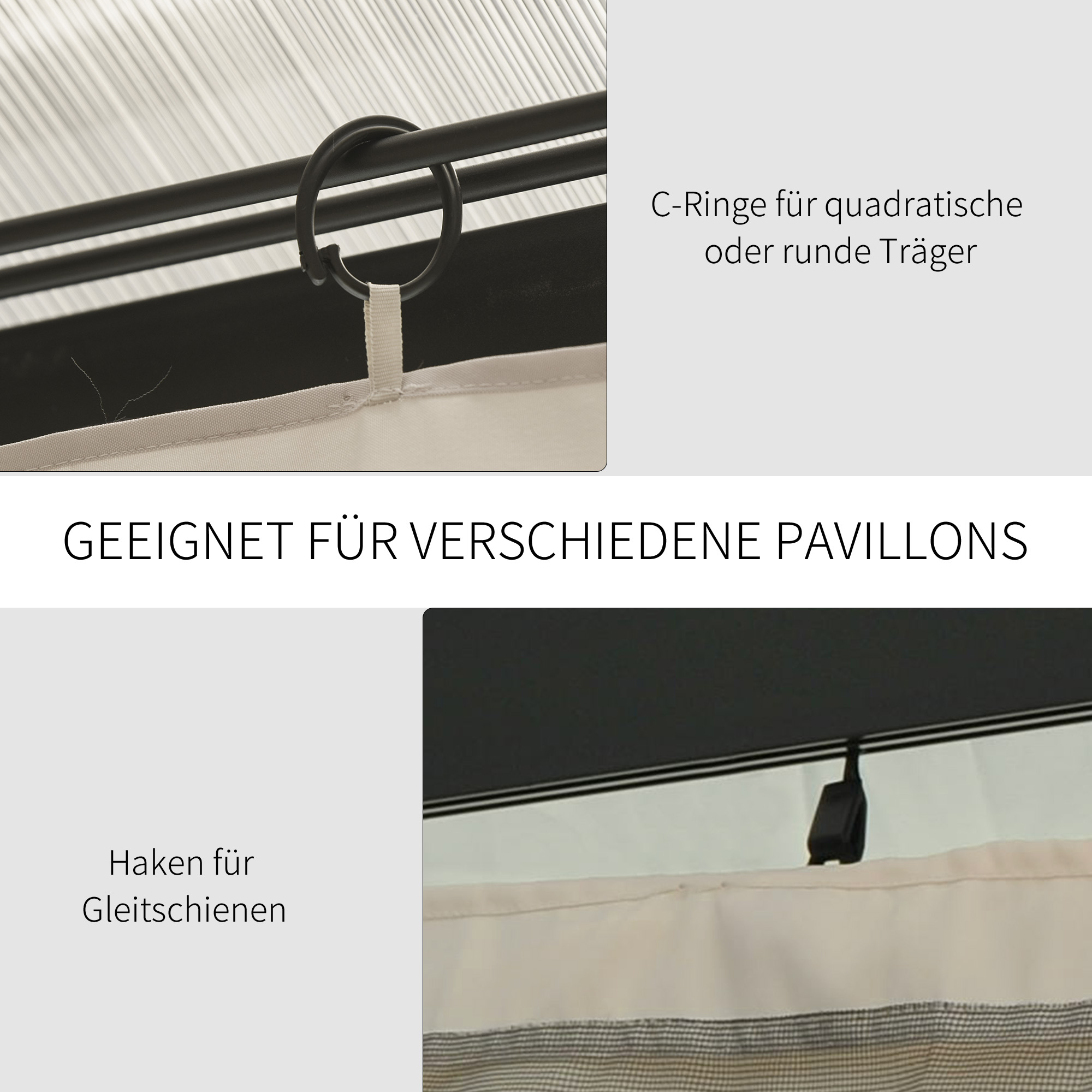 4 Ersatzvorhänge für 3x3m Pavillons, robust, für Stangen und Gleitschienen, doppelter Reißverschluss, beige