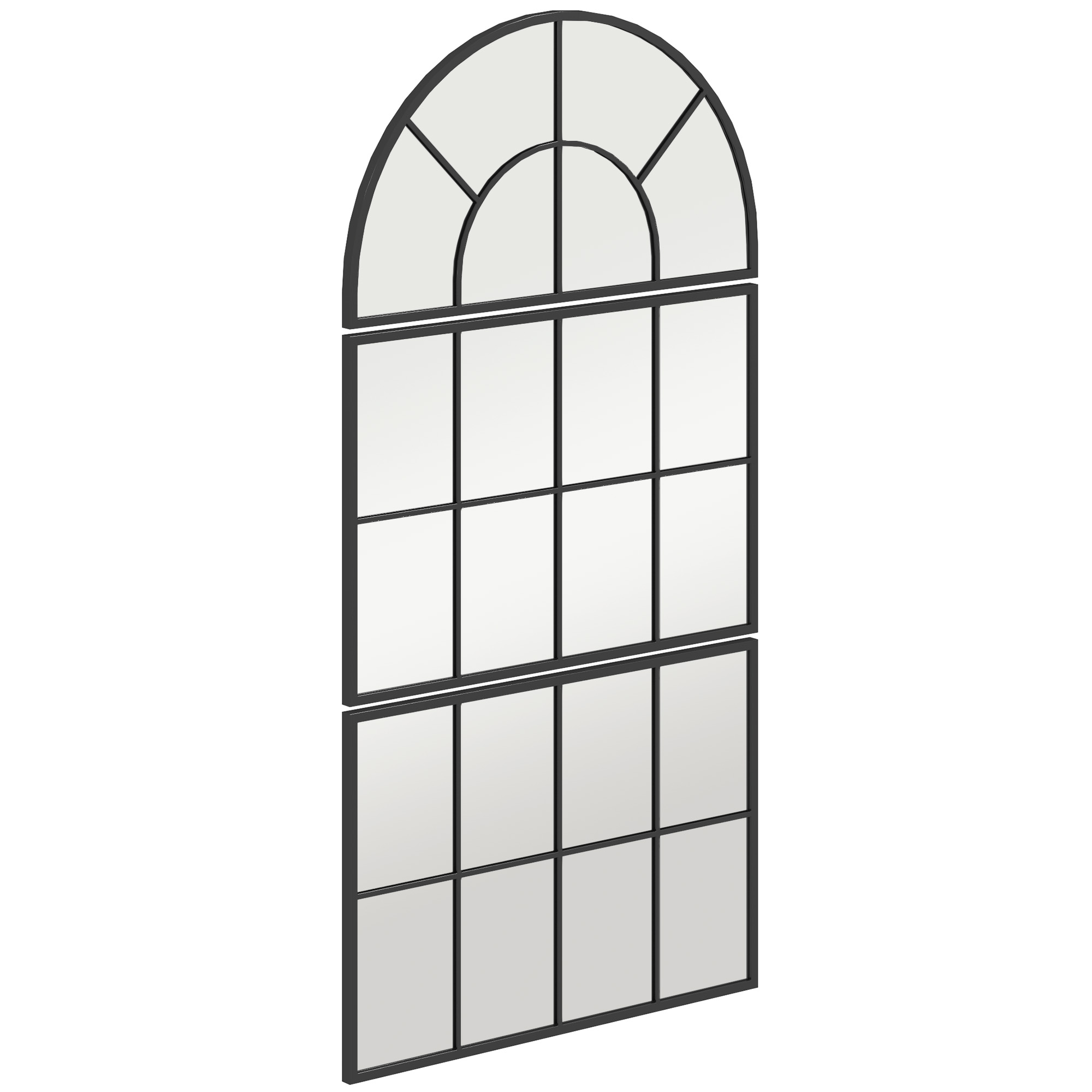 Wandspiegel, Fensterspiegel, dreiteilig, Metallrahmen, 76 x 53 cm, Schwarz