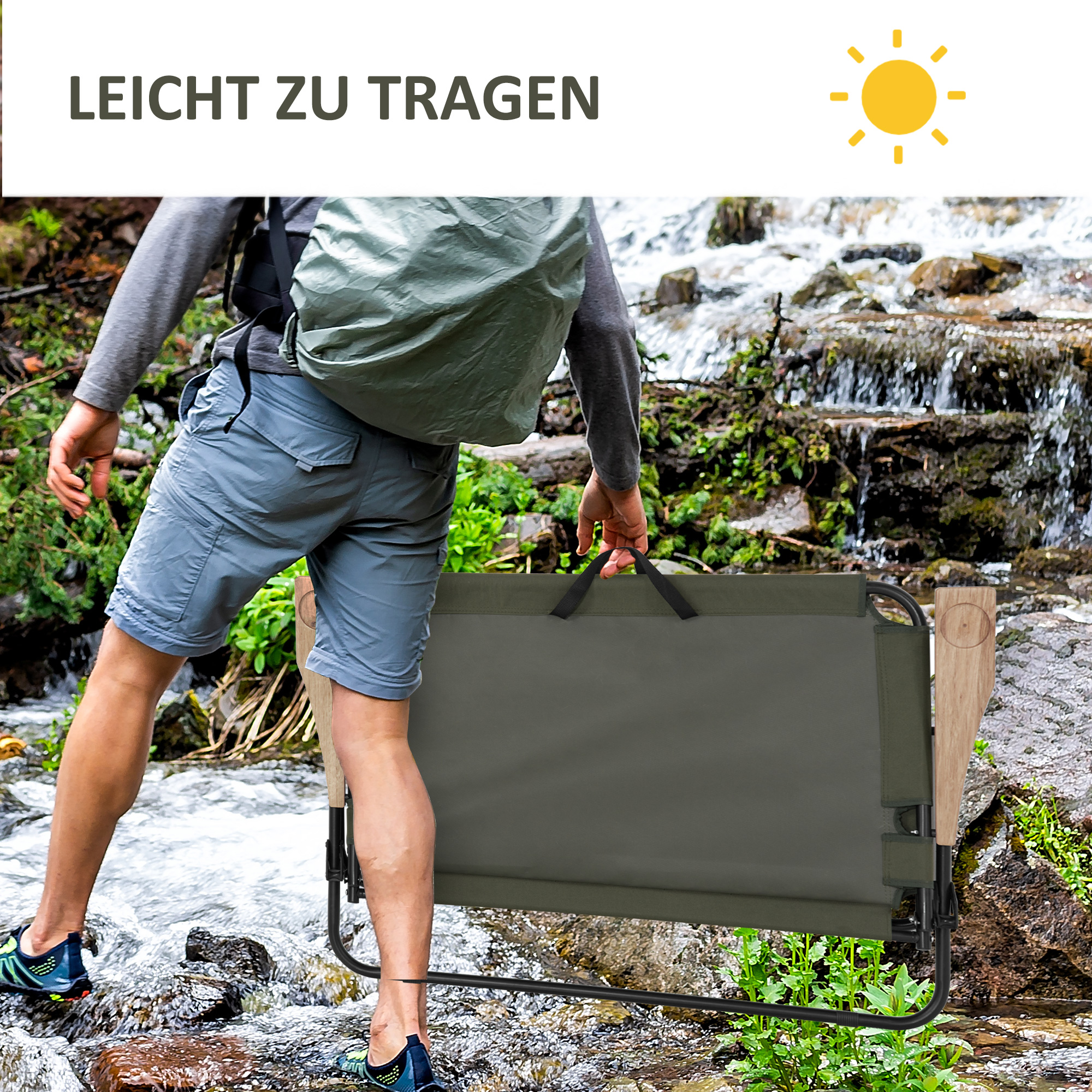 Faltstuhl 2-Sitzer faltbar Campingstuhl mit Armlehnen Getränkehalter Outdoor Klappstuhl bis 160 kg belastbar robust Angelstuhl Gartenstuhl für Garten Camping Strand