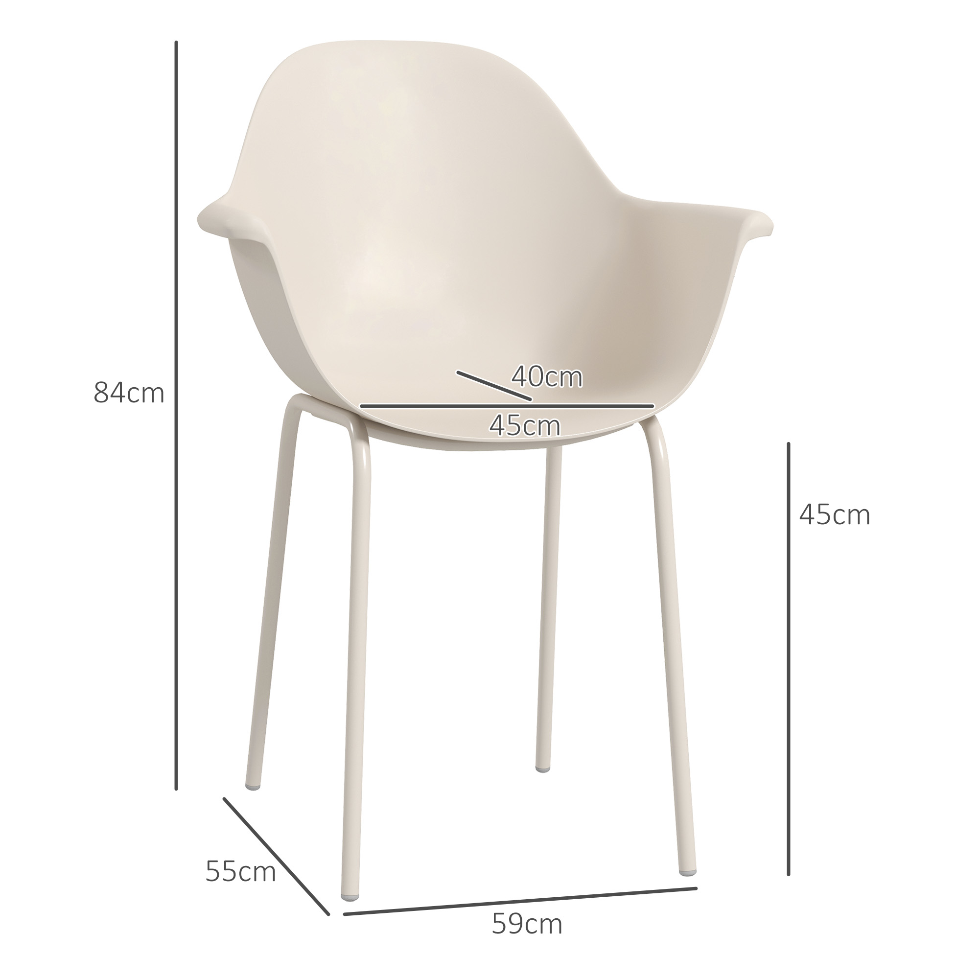 4er-Set Gartenstühle Outdoorstühle Gartenstuhl, Moderns Design, 59 cm x 55 cm x 84 cm, Grau