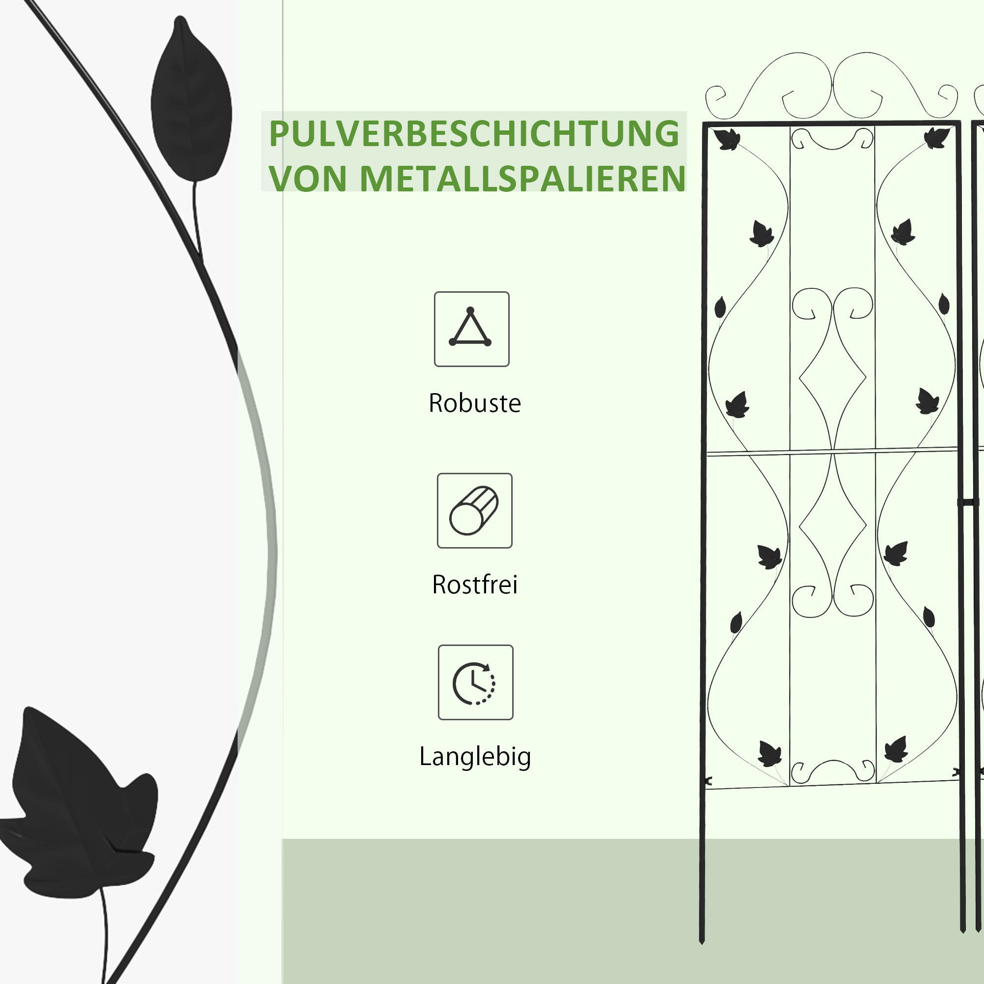 Rankgitter Stahl 2er Set zum Stecken rostfrei Rankhilfe mit Blättern 50 x 181 cm Schwarz