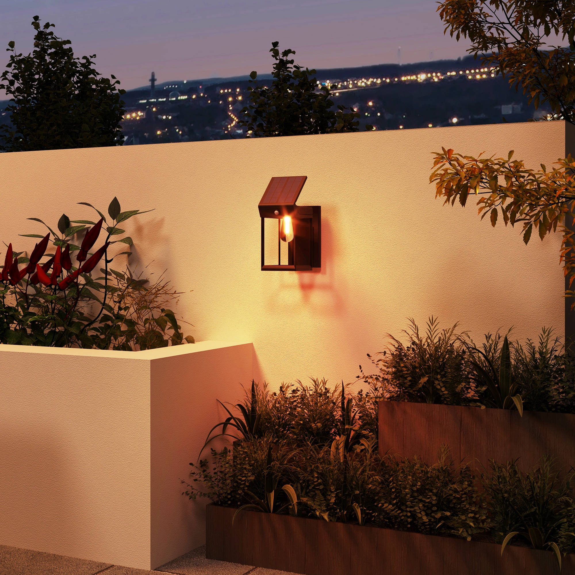 Garten-Solarlicht Außenleuchte Solarlampe, Spritzwassergeschützt, Bewegungssensor, 14 cm x 24 cm x 24 cm, Schwarz