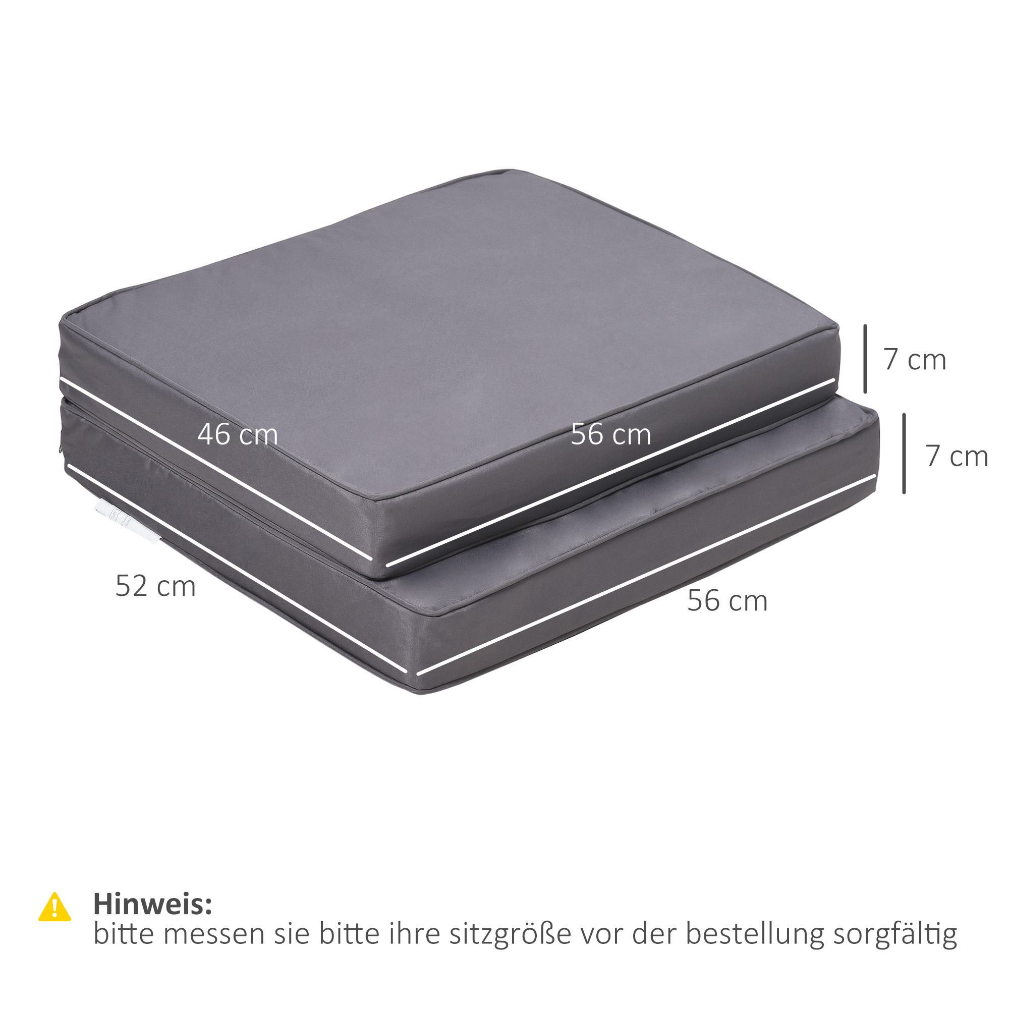 2 teilige Sitzkissen, 56 x 52 cm Stuhlkissen mit Reißverschluss, Stoffbezug, 7cm dick Polsterauflage, waschbar Hellgrau