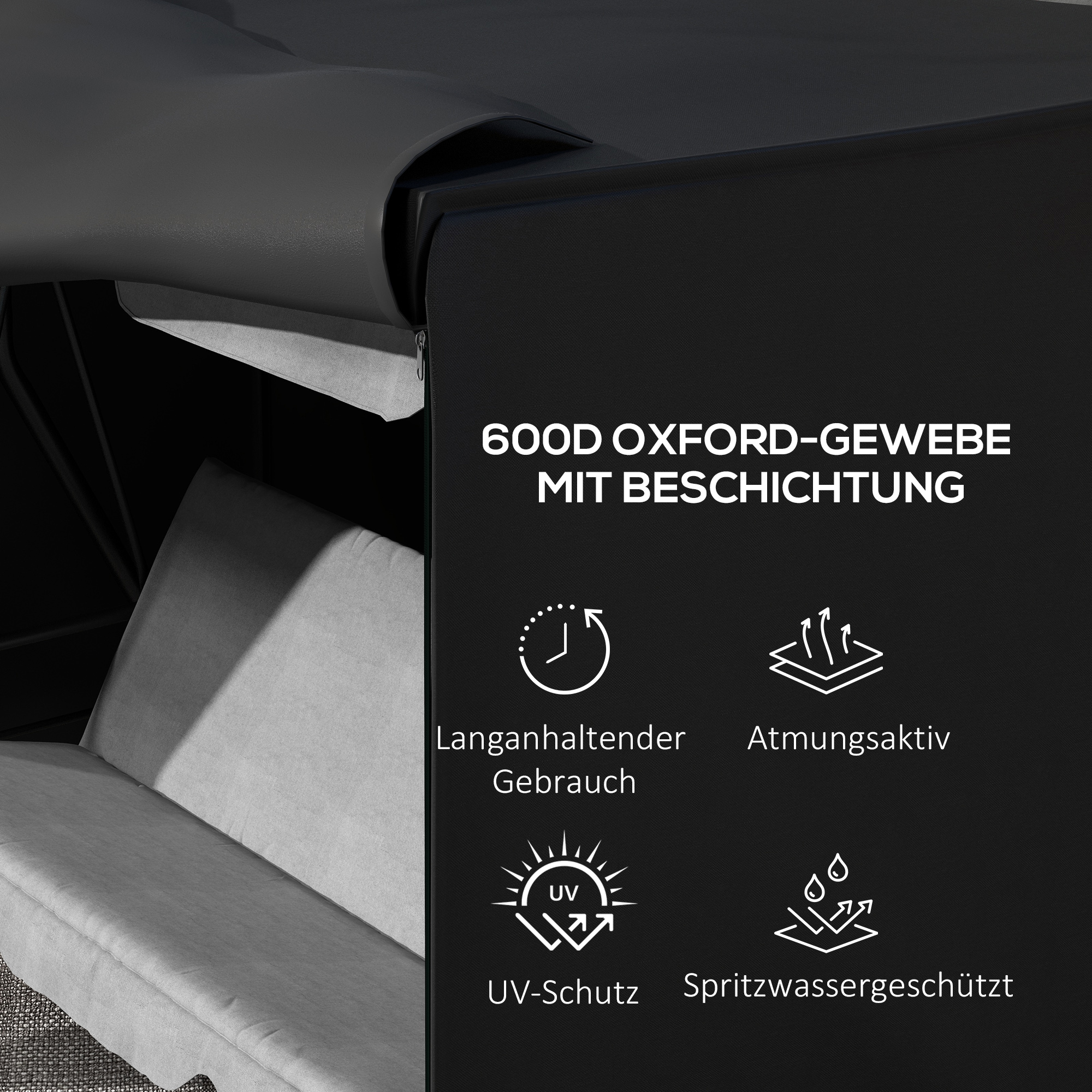 Abdeckung für Gartenschaukel, Schutzhülle für Hollywoodschaukel, Abdeckhaube, wasserfest, 205 x 124 x 164 cm, Schwarz