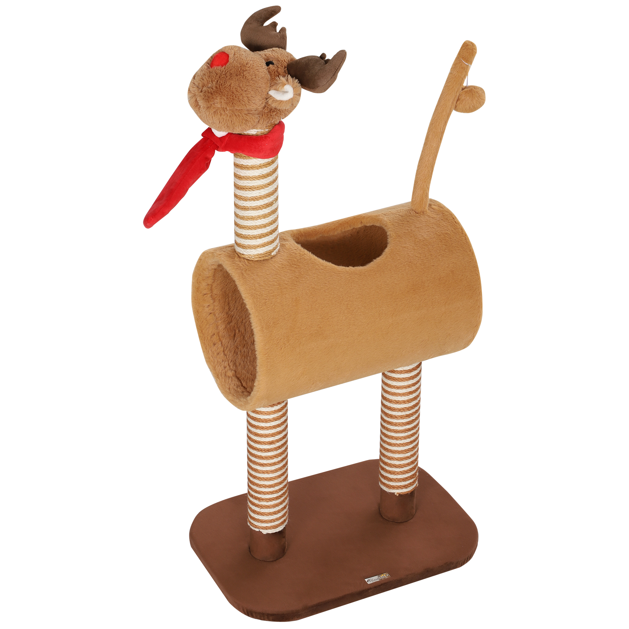 Kratzbaum 98 cm Katzenturm im Hirschdesign, mit Höhle, Spielball, Jutestämme Braun