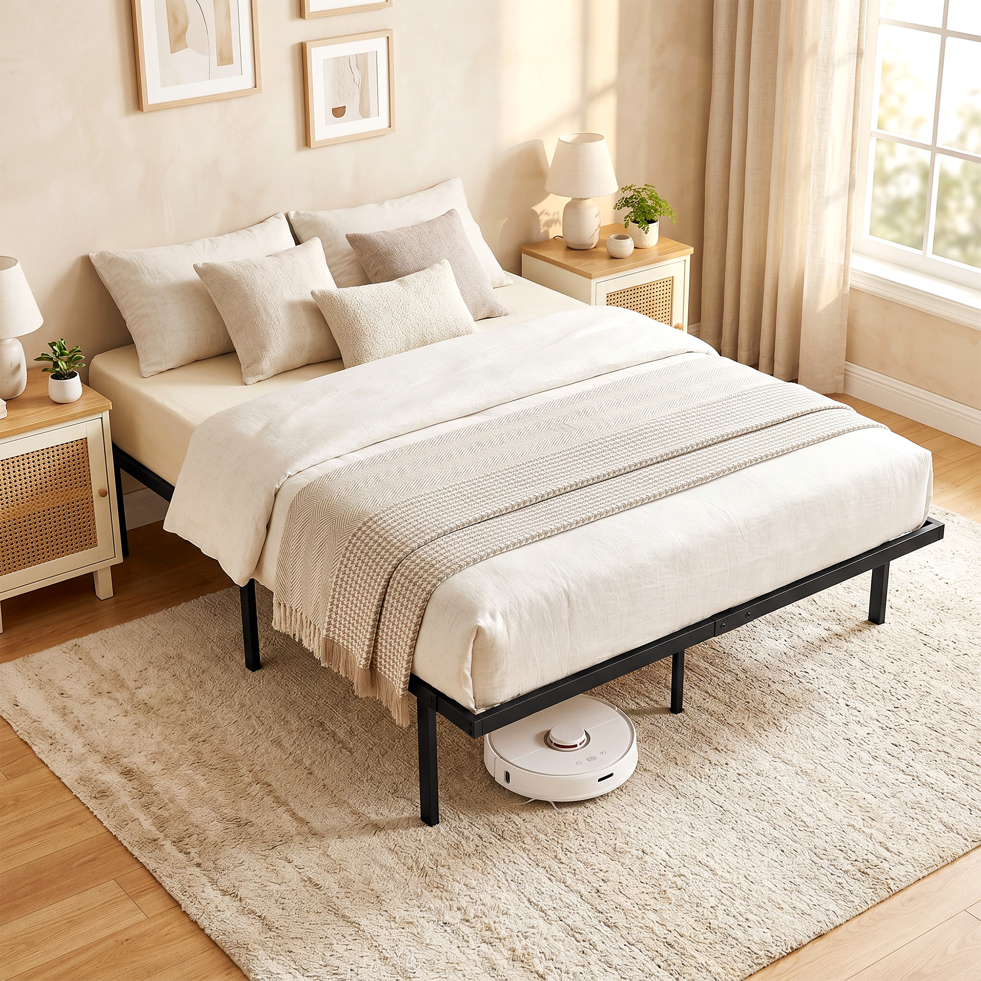 Bettgestell, 140 x 200 cm Metallbett mit Stauraum unter dem Bett, Metallgestell mit Lattenrost, kein Boxspring nötig