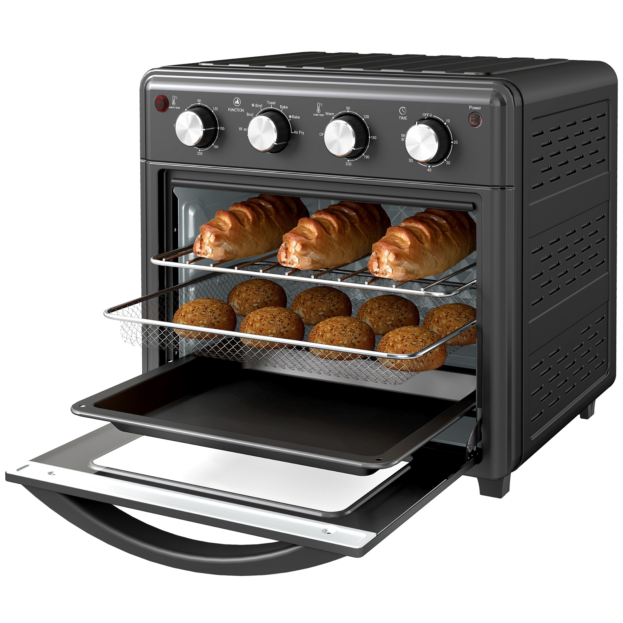 Minibackofen, Heißluftfritteuse, 90-230° C, 7 Programme, Zubehör, Schwarz Minibackofen, Heißluftfritteuse, 90-230° C, 7 Programme, Zubehör, Schwarz