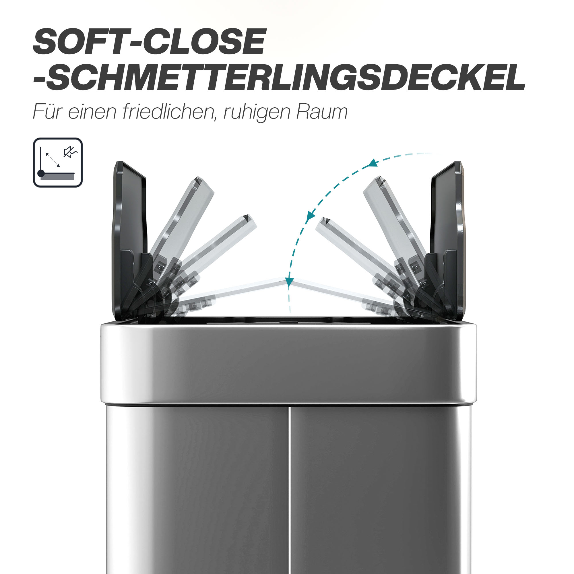 Sensor-Mülleimer, 55 L Kapazität, Schmetterlingsdeckel, öffnet automatisch, Edelstahl, Silberfarben