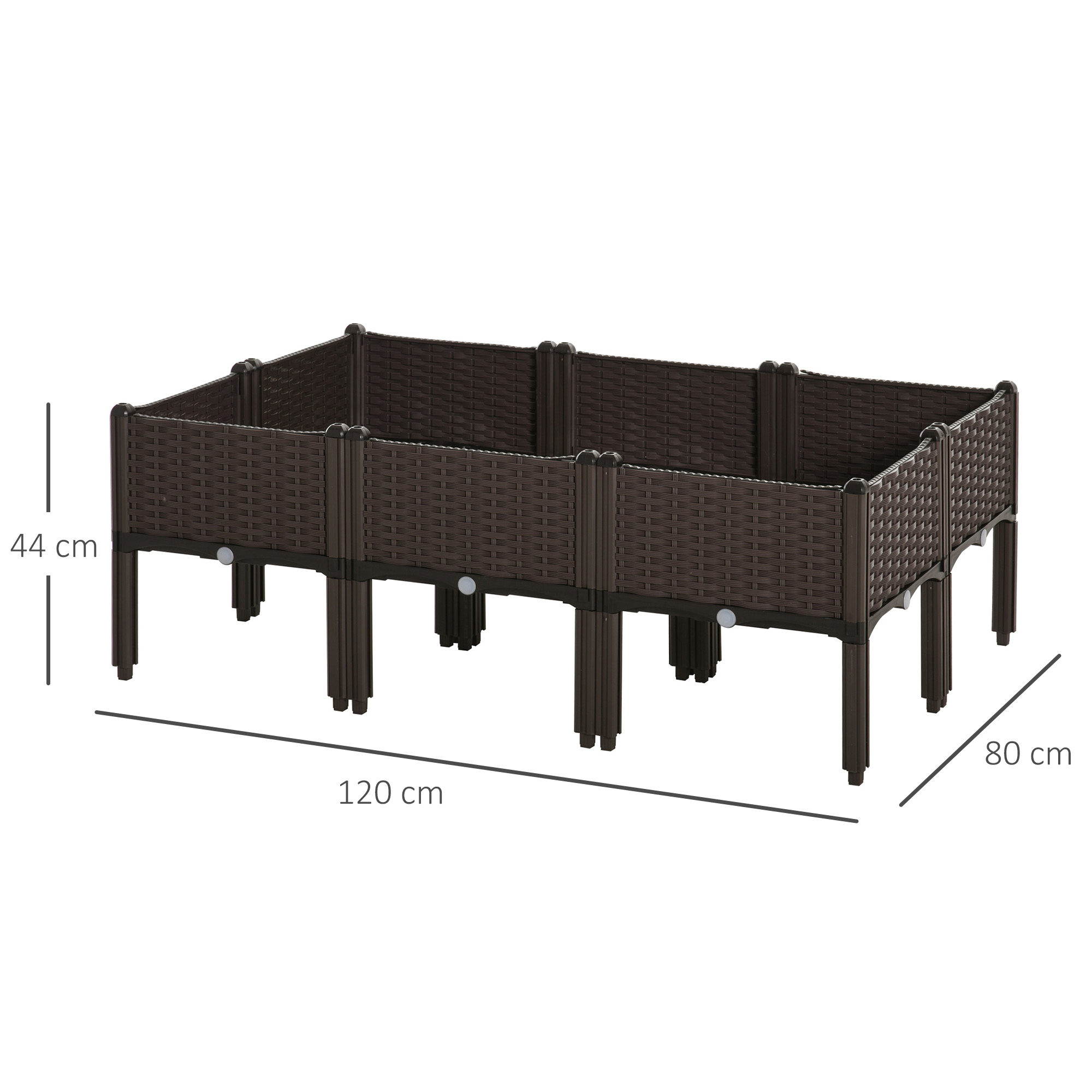 Hochbeet 6-teiliger Pflanzkasten mit Abflusslöchern Rattan-Look Blumenkasten DIY Braun 40 x 40 x 44 cm