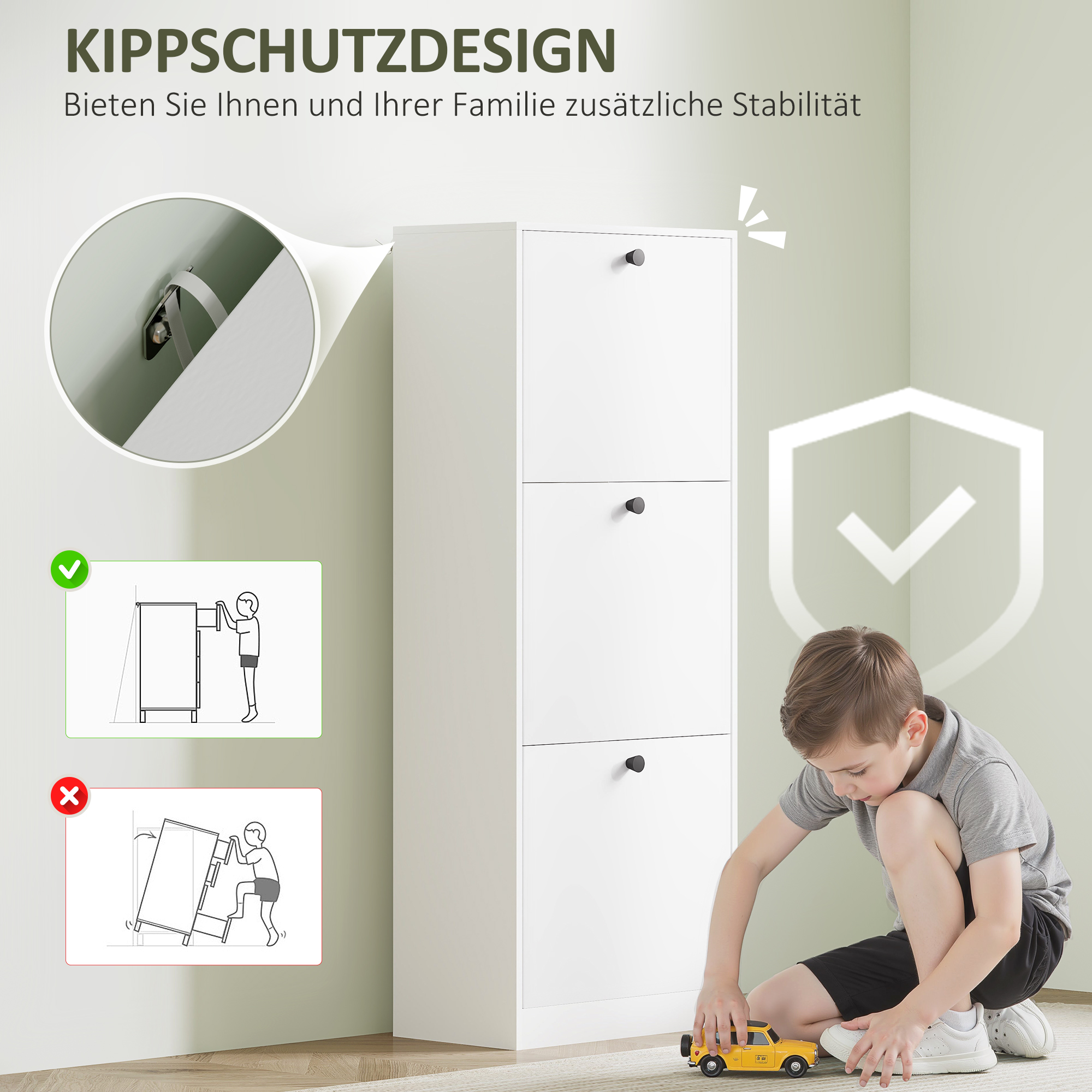 Schuhschrank, 3 Schubladen, für bis zu 12 Paar Schuhe, Spanplatte, Weiß