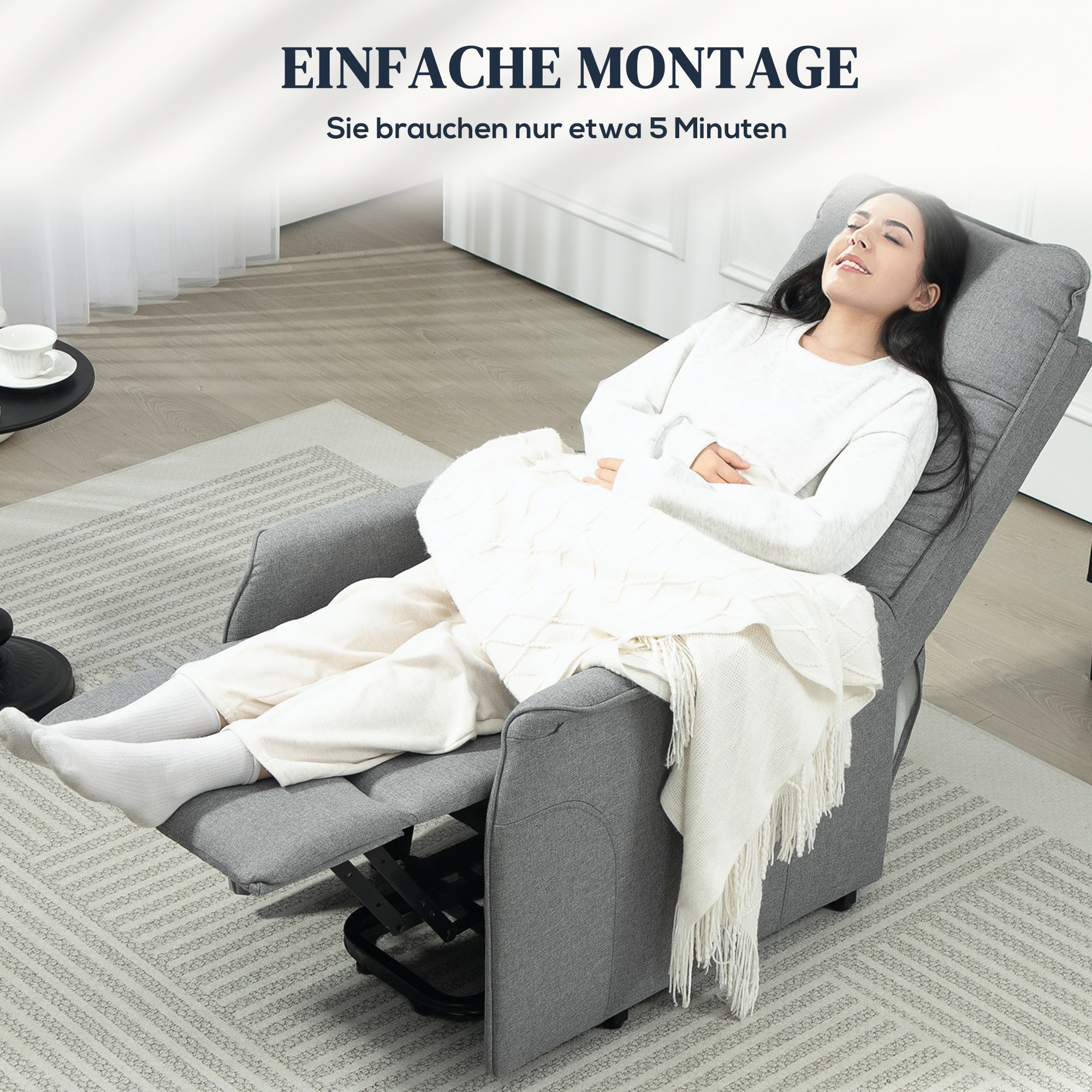 Aufstehsessel, Recliner-Sessel mit Aufstehhilfe, elektrischer Relaxsessel mit Fernbedienung, Seitentasche, Grau