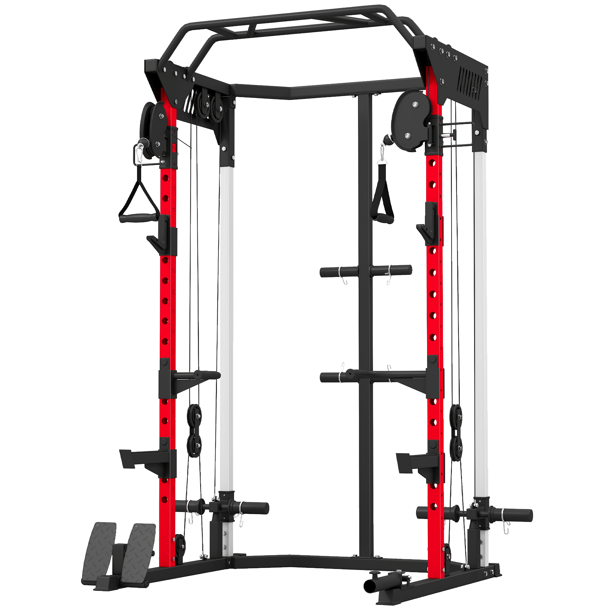Power Cage Smith Machine, Power Rack mit verstellbarem Kabelzugsystem, multifunktional bis 300kg