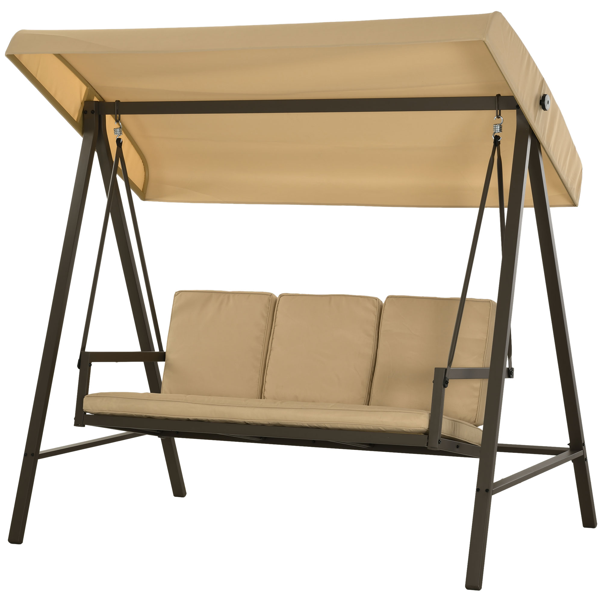 Hollywoodschaukel Gartenschaukel Schaukelbank, verstellbares Sonnendach, 200 cm x 125 cm x 175 cm, Beige + Braun