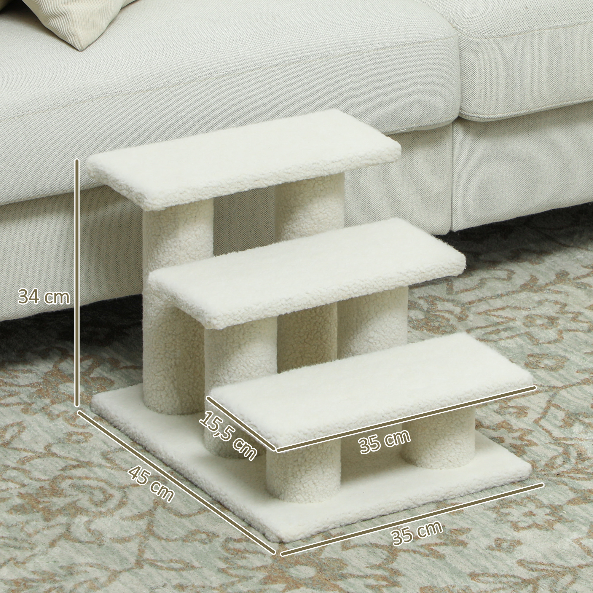 Katzentreppe 3 Stufen Tiertreppe Treppe für Katze Haustiertreppe Plüsch 45 x 35 x 34 cm cm Beige