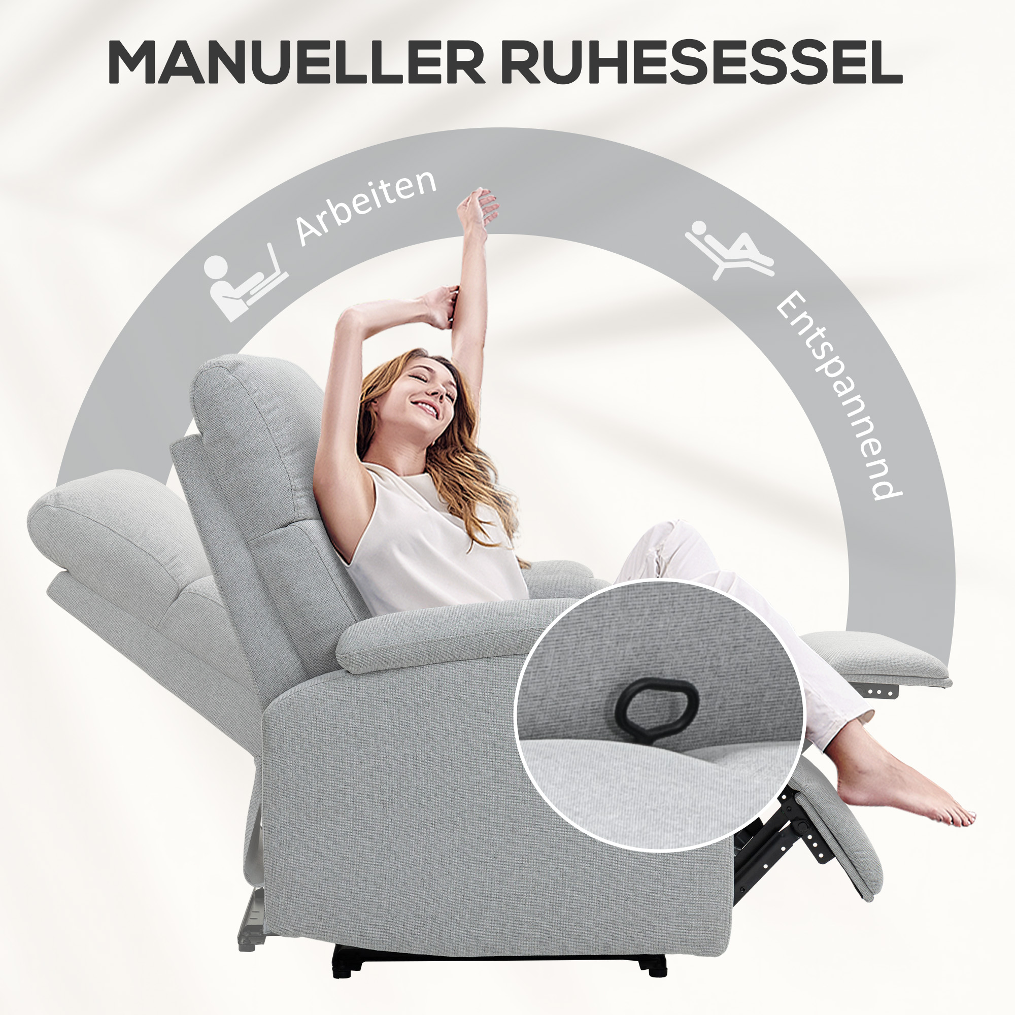 Recliner-Sessel, Entspannungssessel mit verstellbarer Rückenlehne, Fußstütze, Polstersessel für Wohnzimmer, Grau