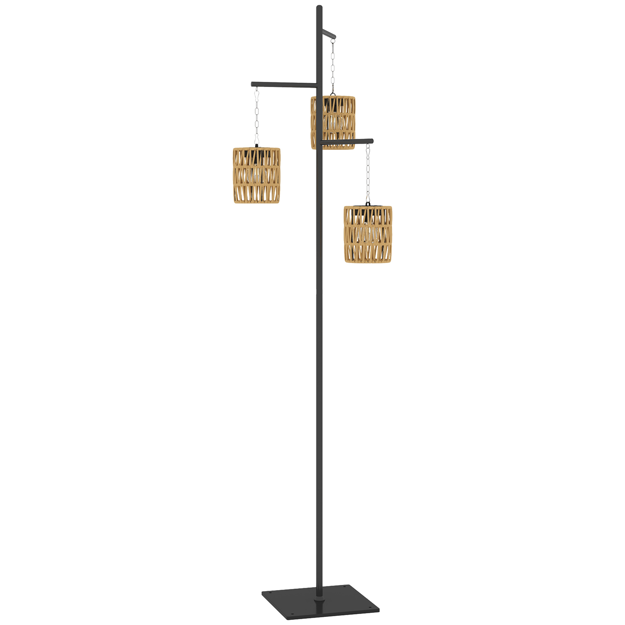 Solar Stehlampe Rattan Solarlampen mit Lichtsensor 3 Lichten Automatisch im Boho-Stil IP44 Spritzwassergeschützt