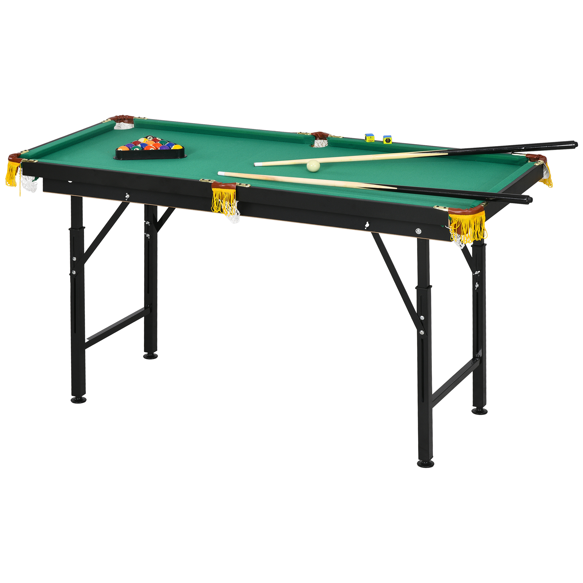 Billardtisch, klappbar, höhenverstellbar, inkl. Dreieck/2 Queues/16 Kugeln, Grün