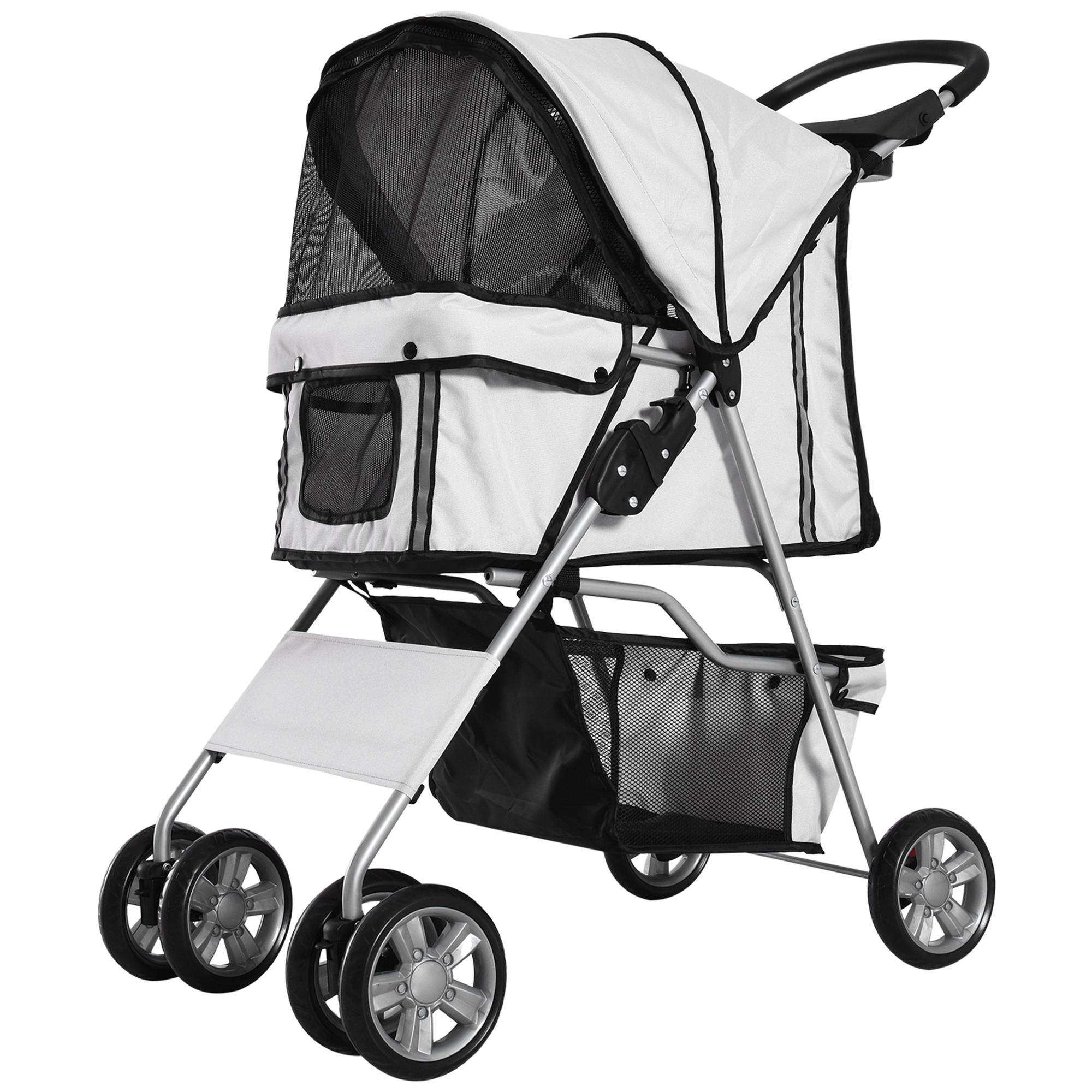 Hundewagen Hundebuggy bis 10 kg Klappbar verstellbares Vordach 2 Becherhalter Sonnendach Silber