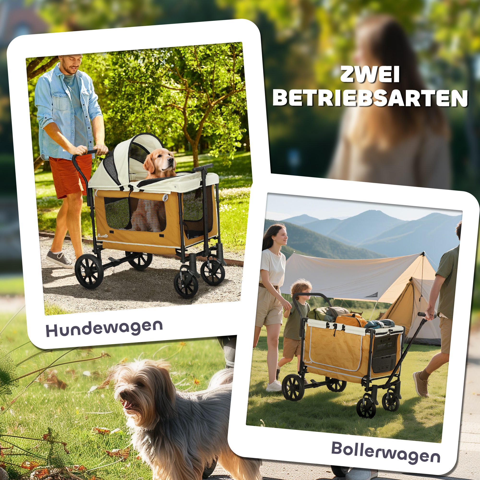 Hundewagen Hundebuggy klappbar für Hunde & Katzen bis 30 kg 110 x 65 x 102 cm Braun