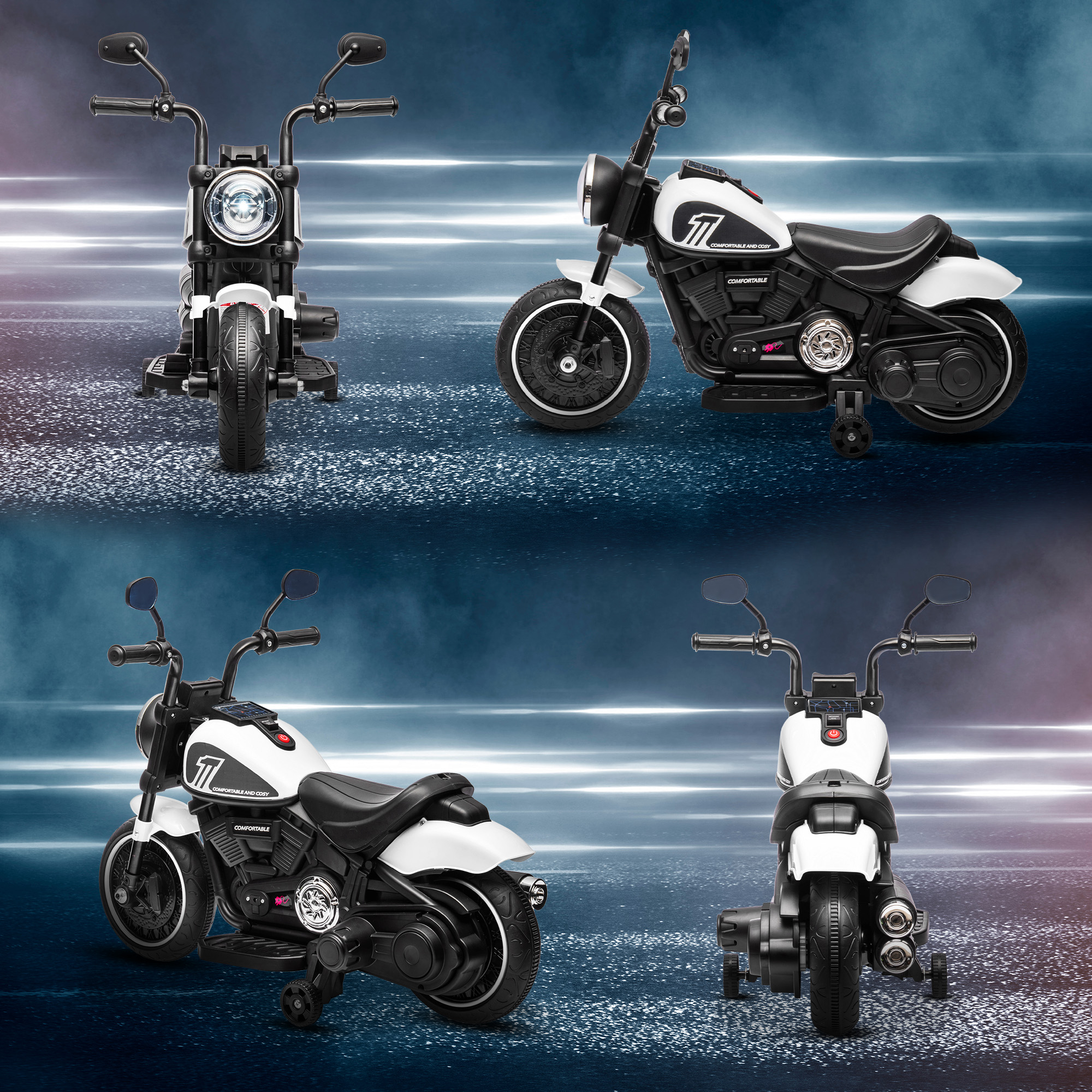 Elektro-Kindermotorrad, LED-Scheinwerfer, abnehmbare Stützräder, bequemer Sitz, Rot/Schwarz