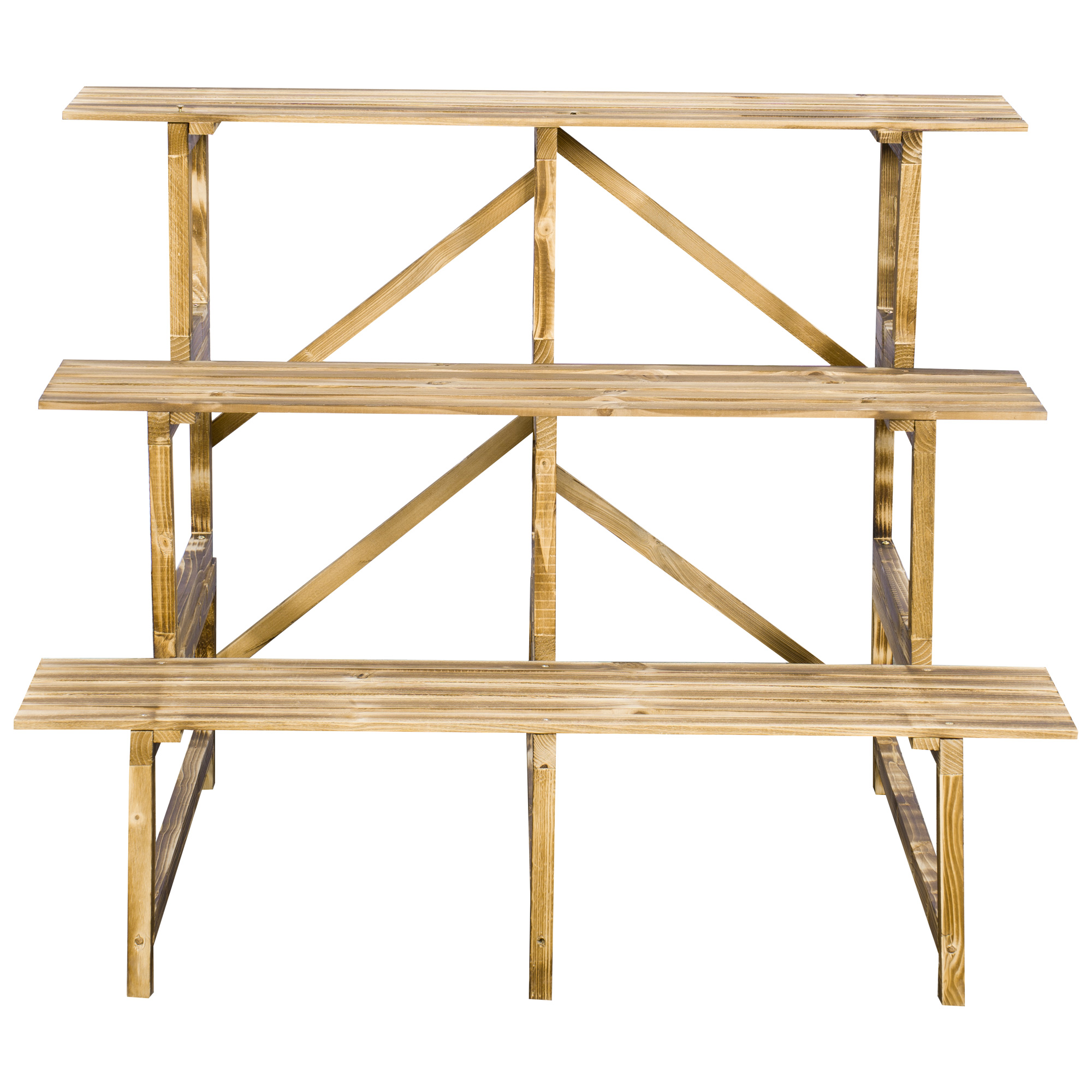 Pflanzentreppe, Blumentreppe, Blumenregal, Pflanzregal, Blumenständer, 3 Stufen, Tannenholz, 100 x 80 x 78cm