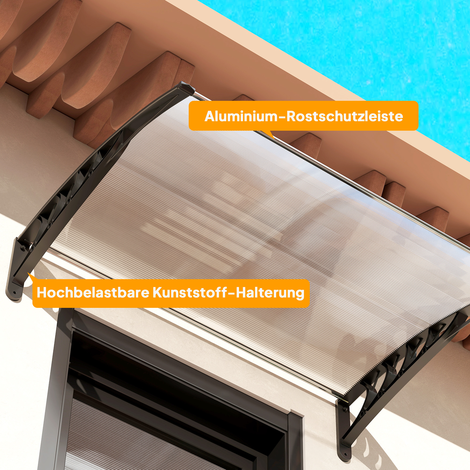 Vordach Schutzdach, UV-Beständig, Wasserbeständig, 89x122x24cm, Weiß