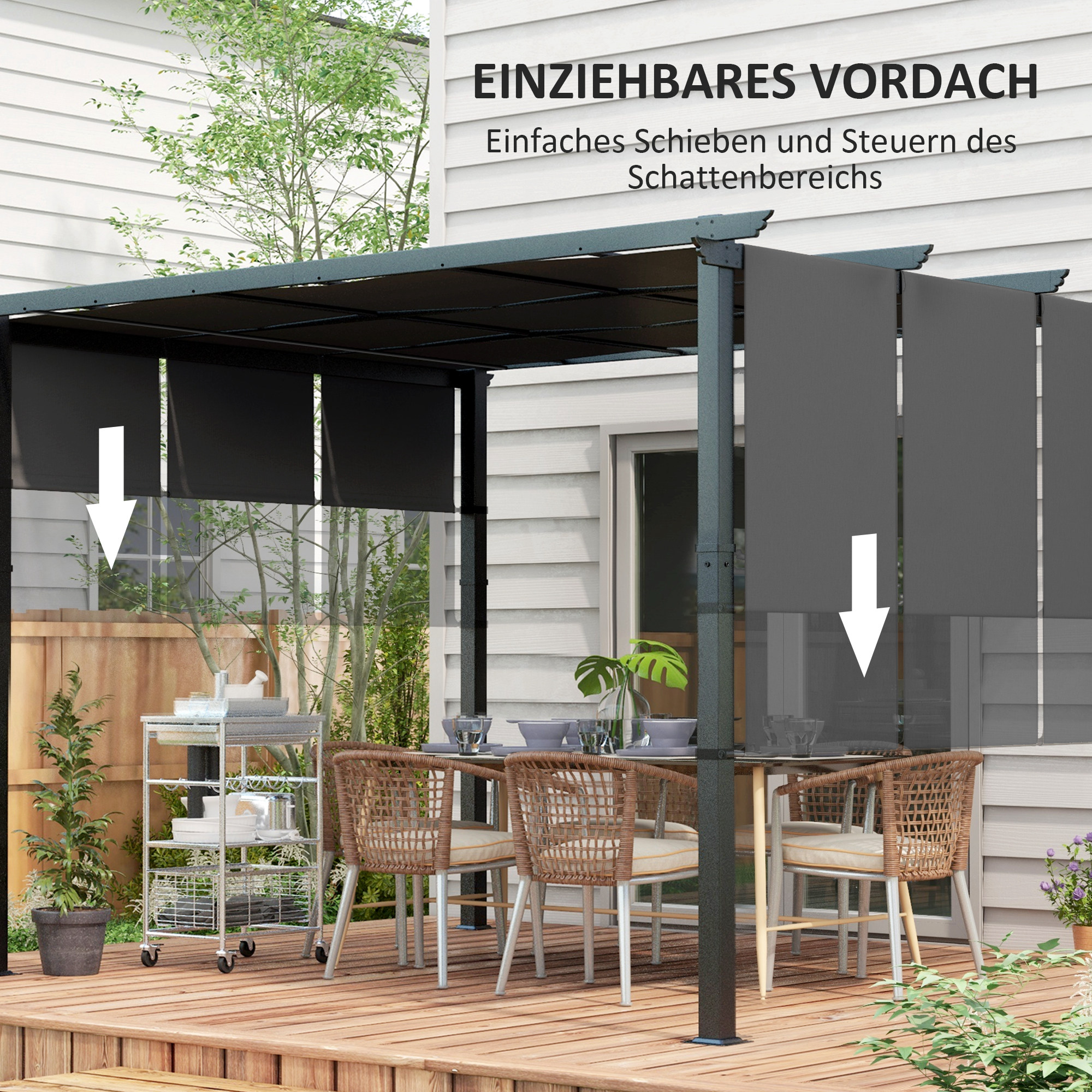 Markise Sonnenschutz. Pergola, wetterbeständig,  inkl. Befestigungsmaterial, 3 x 3,5 m, Dunkelgrau