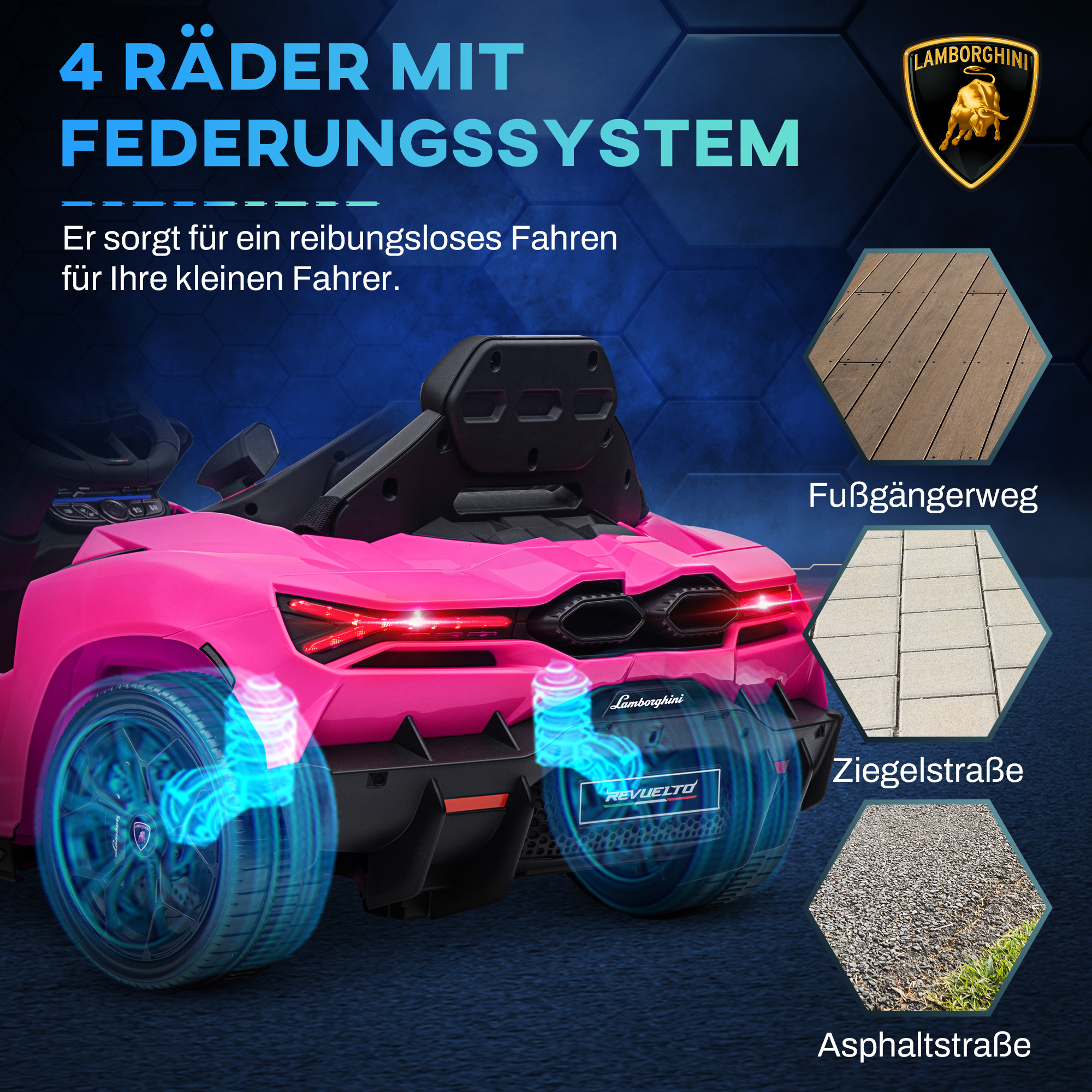 Elektroauto für Kinder von 3-5 Jahren, sanfter Antrieb, fernsteuerbar, mit Hupe, Kunststoff und Metall, Rosa