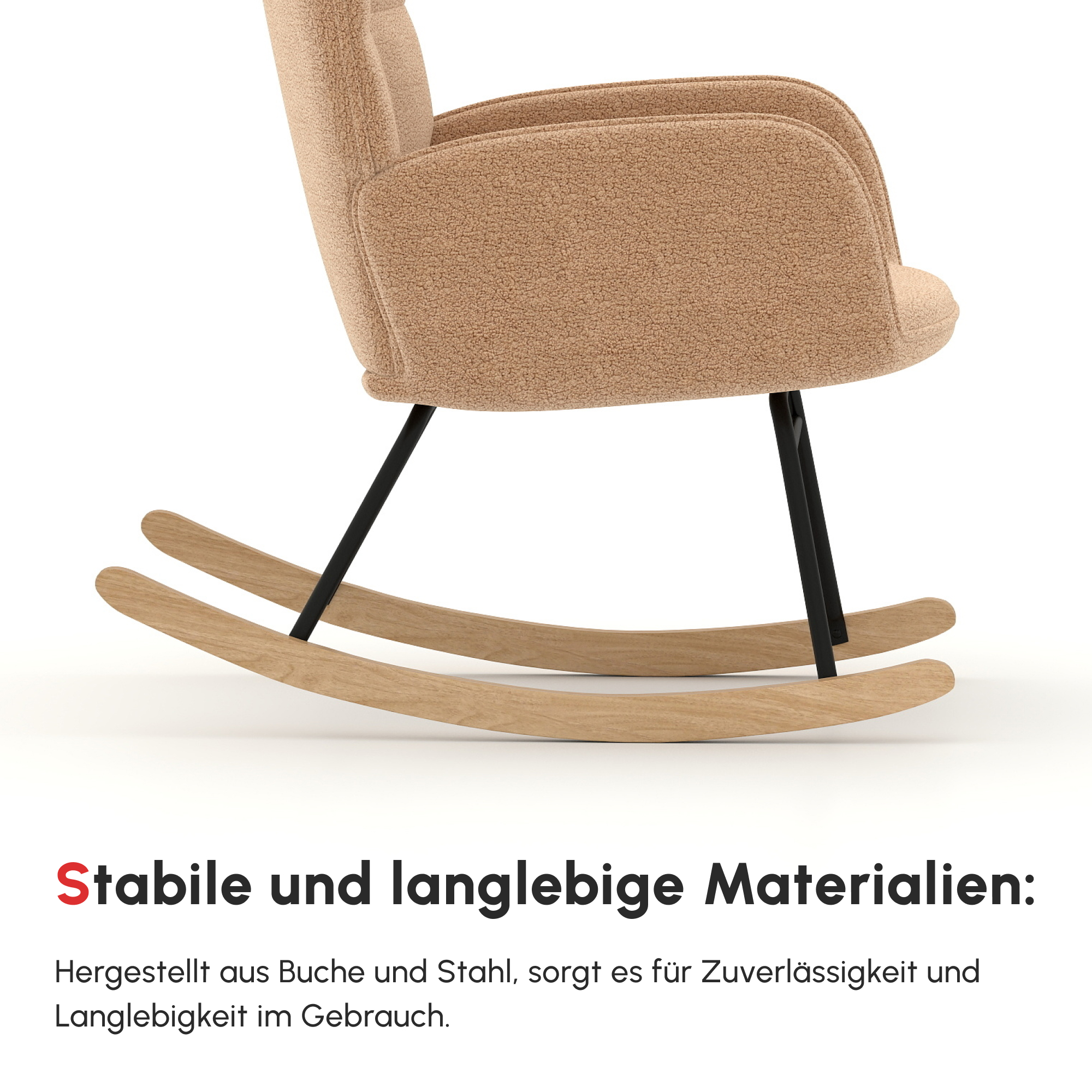 Schaukelstuhl im Retro-Design, Massivholz, Sessel, Relaxsessel, 98 cm x 71 cm x 101 cm, Braun