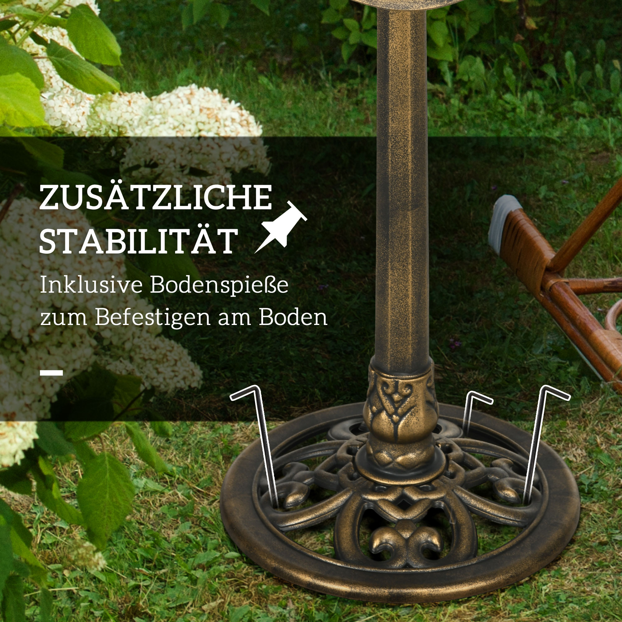 Vogeltränke Wassertränke, Vintage-Design, stabiler Standfuß, winterfest, Ø50 x 71H cm, Bronze