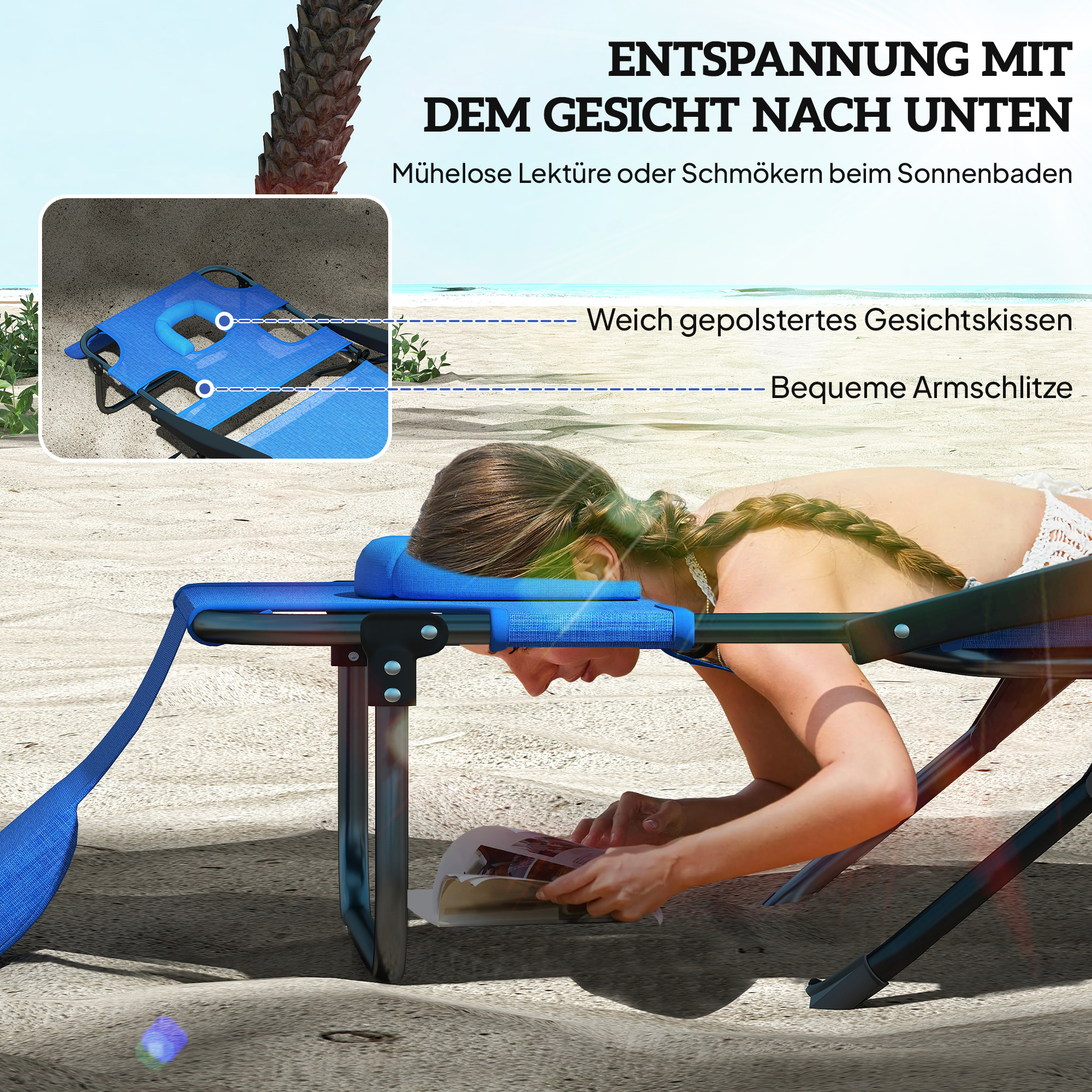 Sonnenliege Gartenliegen Relaxliege, klappbar, wetterbeständig, 194 cm x 72 cm x 31 cm, Schwarz + Dunkelblau