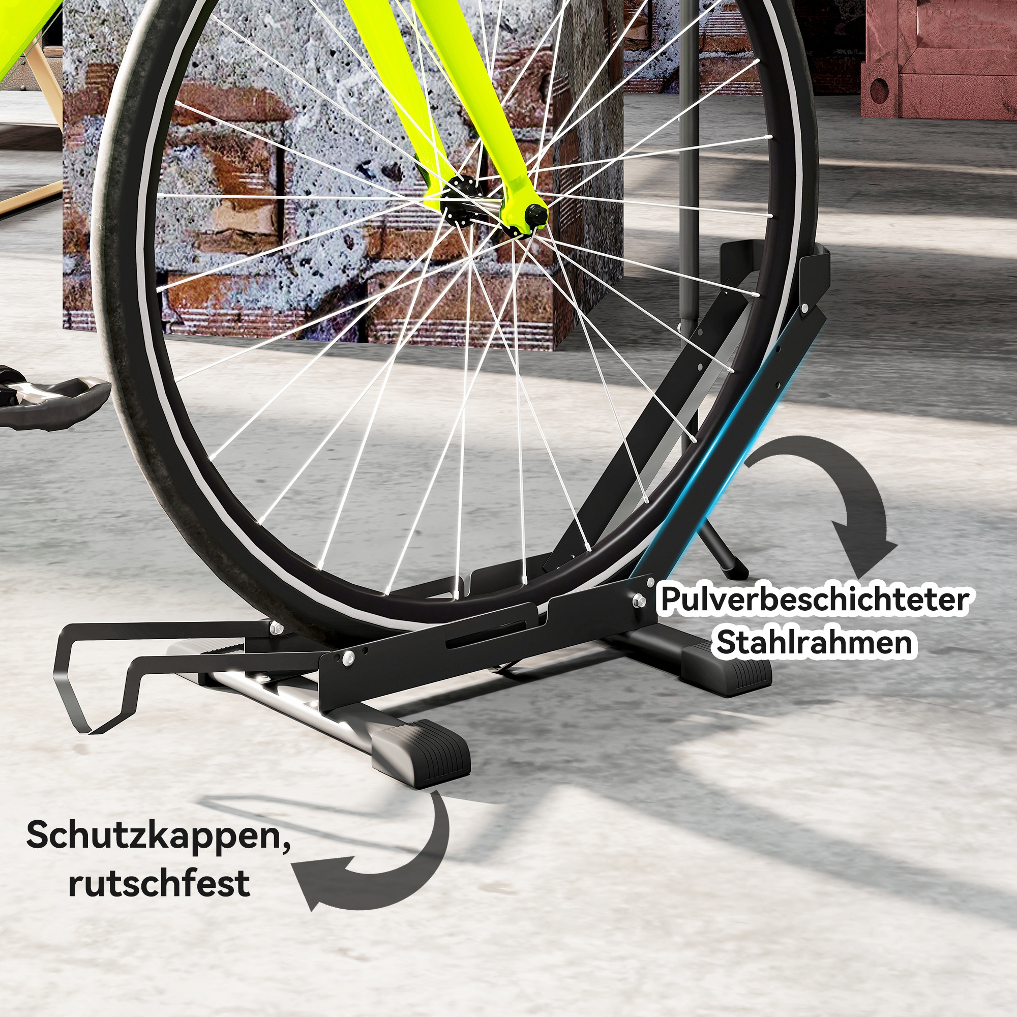 Fahrradständer für Fahrräder Stahl Fahrradhalter mit 80 mm Reifenbreiten 75 x 41 x 81H cm Schwarz