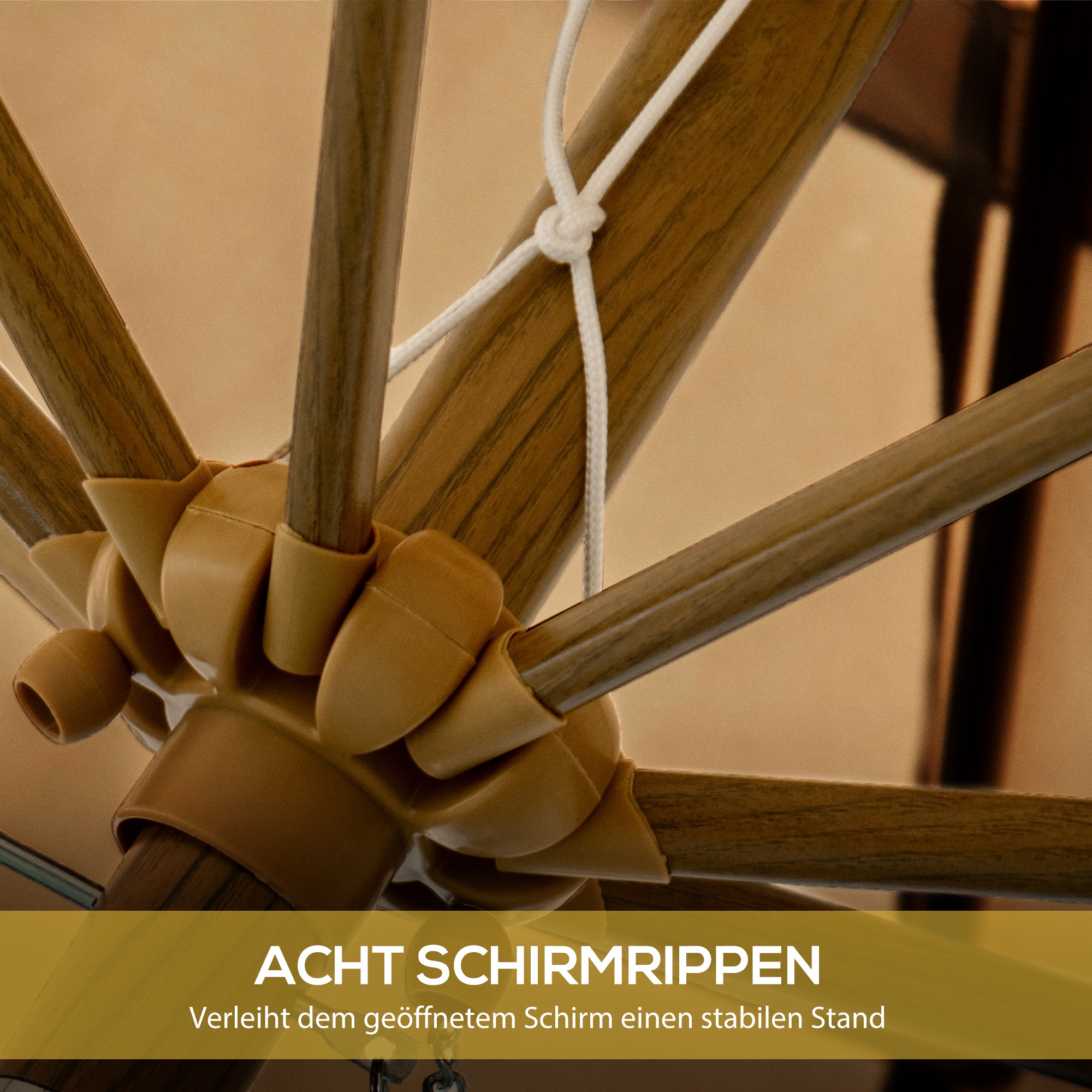 Sonnenschirm, mit Fransen, neigbar, mit Handkurbel, Stahl+Polyester, khaki, Ø264 x 240 cm