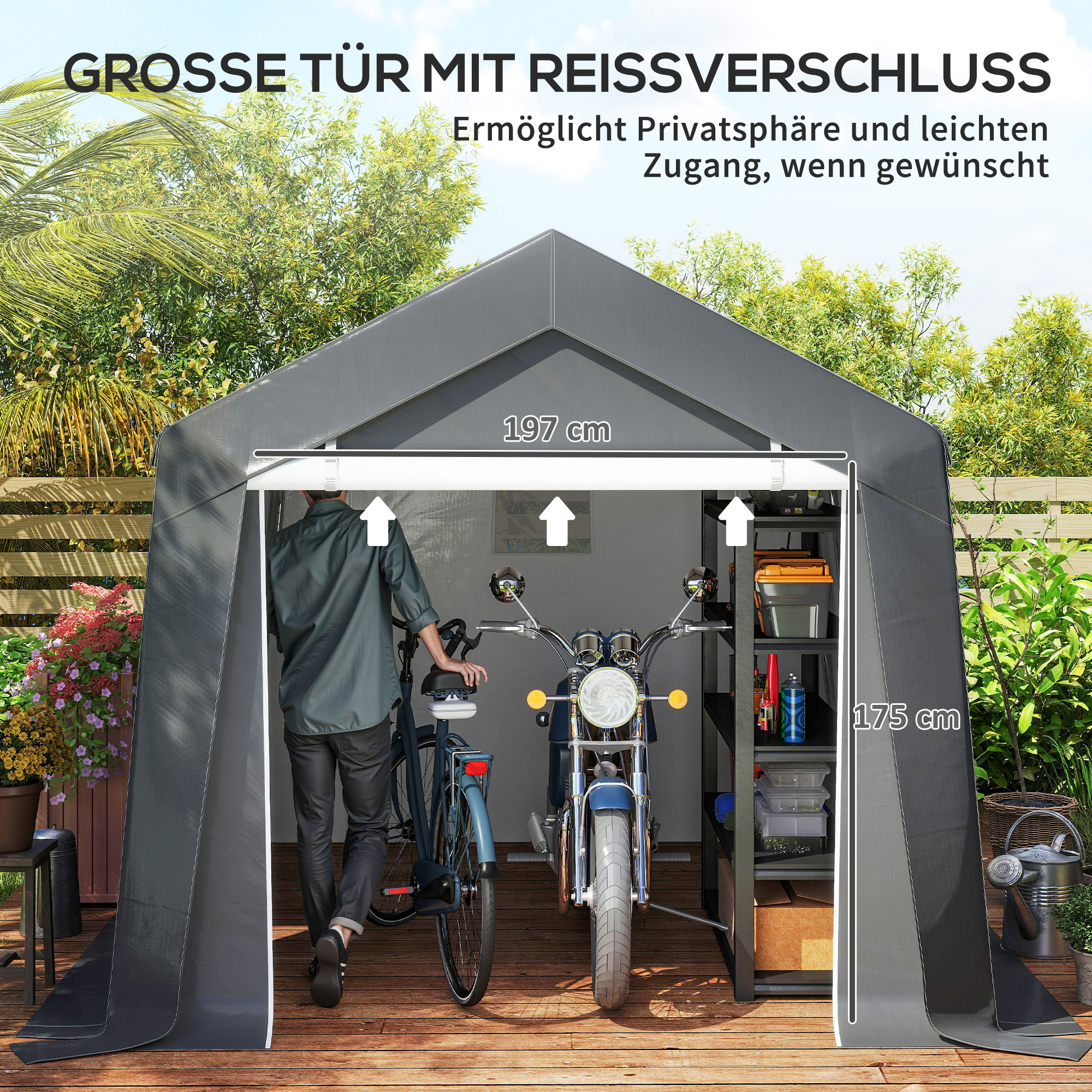 Carport Zeltgarage 3x3 m Wasserdicht Garagenzelt mit Rolltür Belüftungsfenster Verlängerte Kanten Dunkelgrau