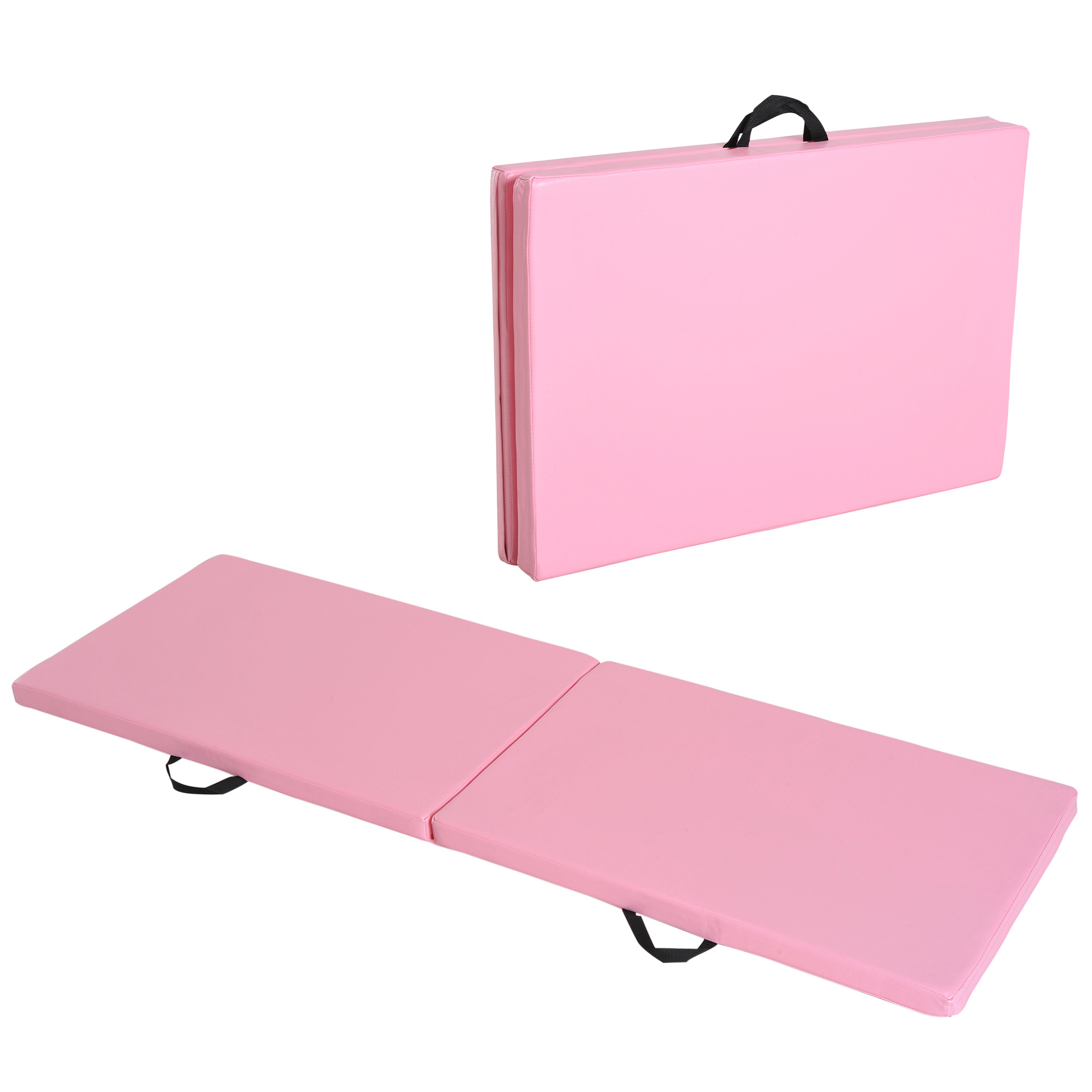 Trainingsmatte, faltbare Fitnessmatte mit Griffen für Yoga, MMA, Fitness, Pilates, Synthetikbezug, 180 x 60 x 5 cm, Rosa